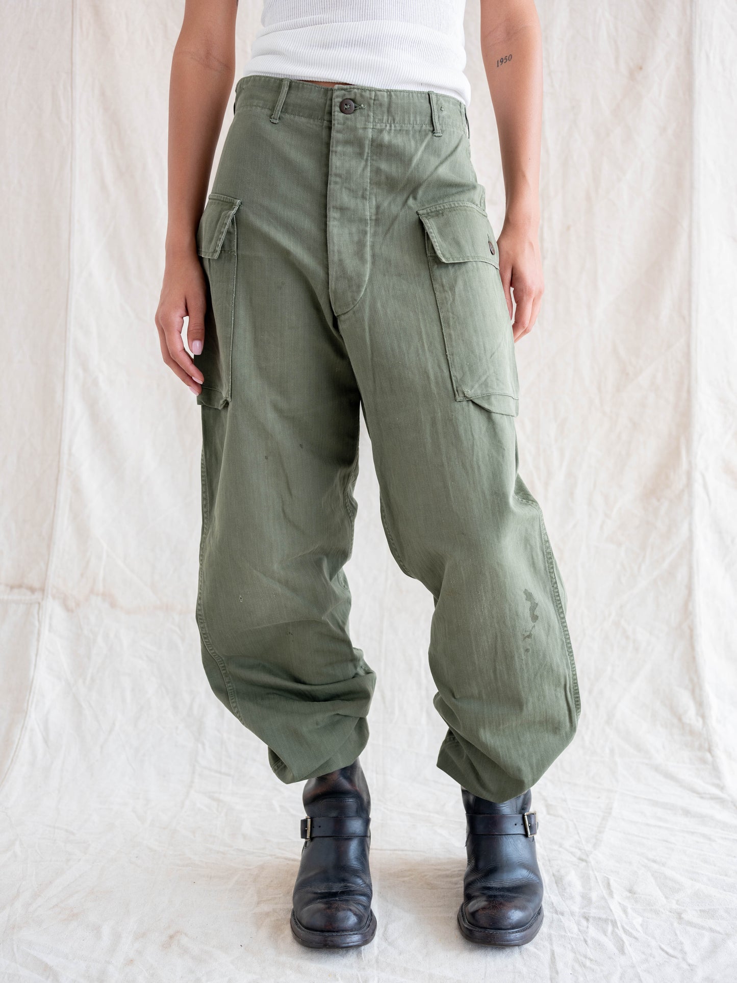 1950’s/1960’s HBT Military Pants with Side Cargo Pockets 29W
