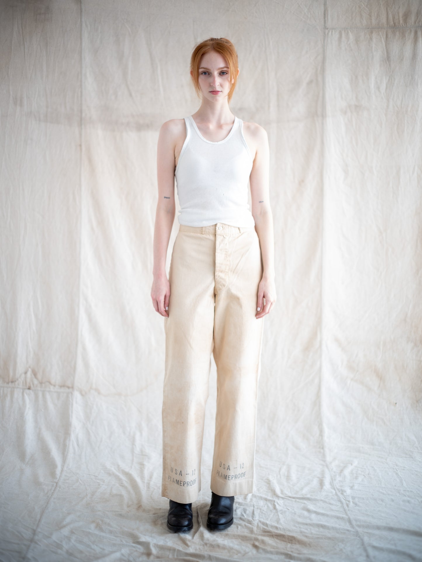 1940’s Sanforized Dirty White Wide Leg Pants with Cool Back Pocket 28W