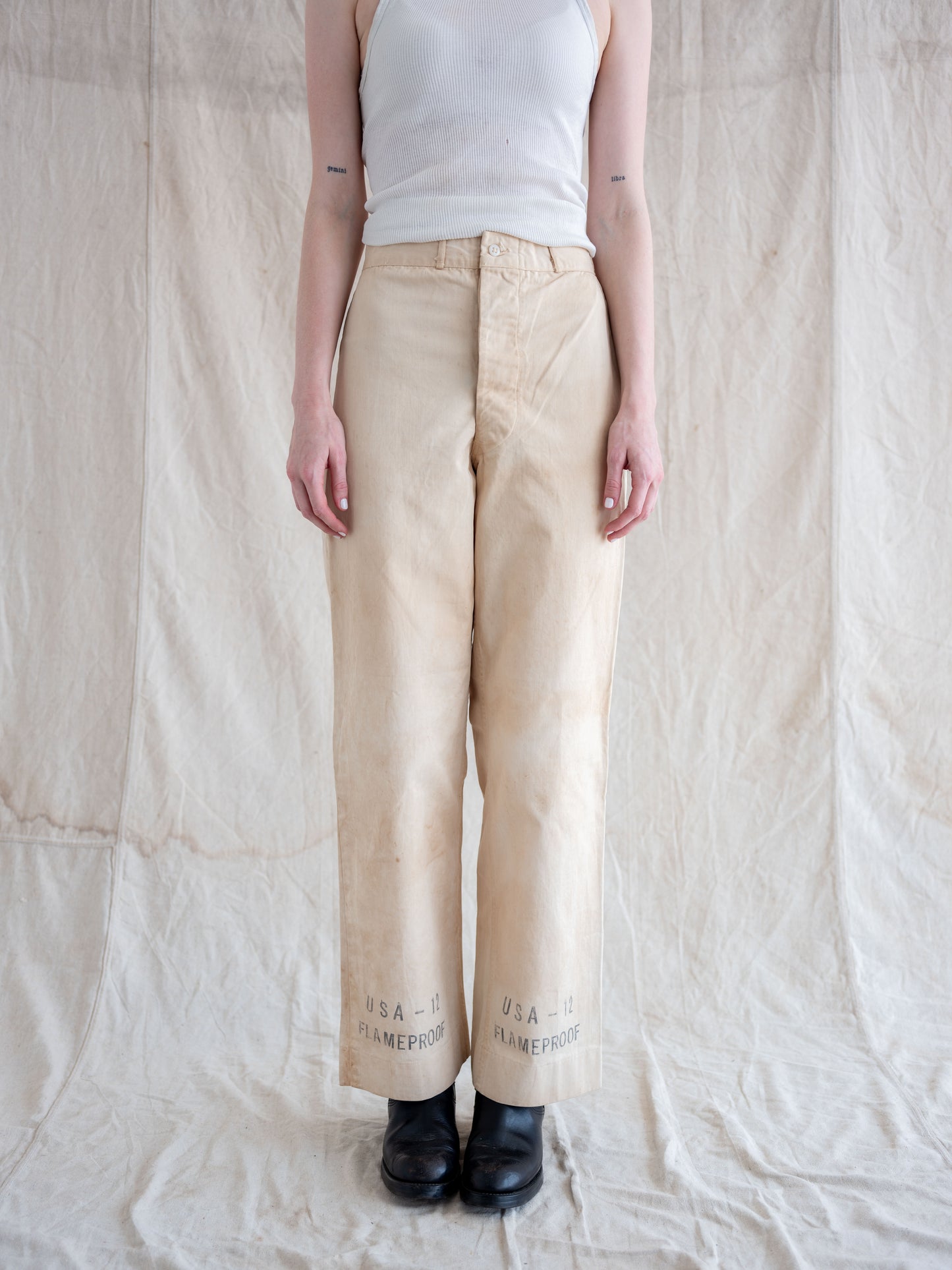 1940’s Sanforized Dirty White Wide Leg Pants with Cool Back Pocket 28W