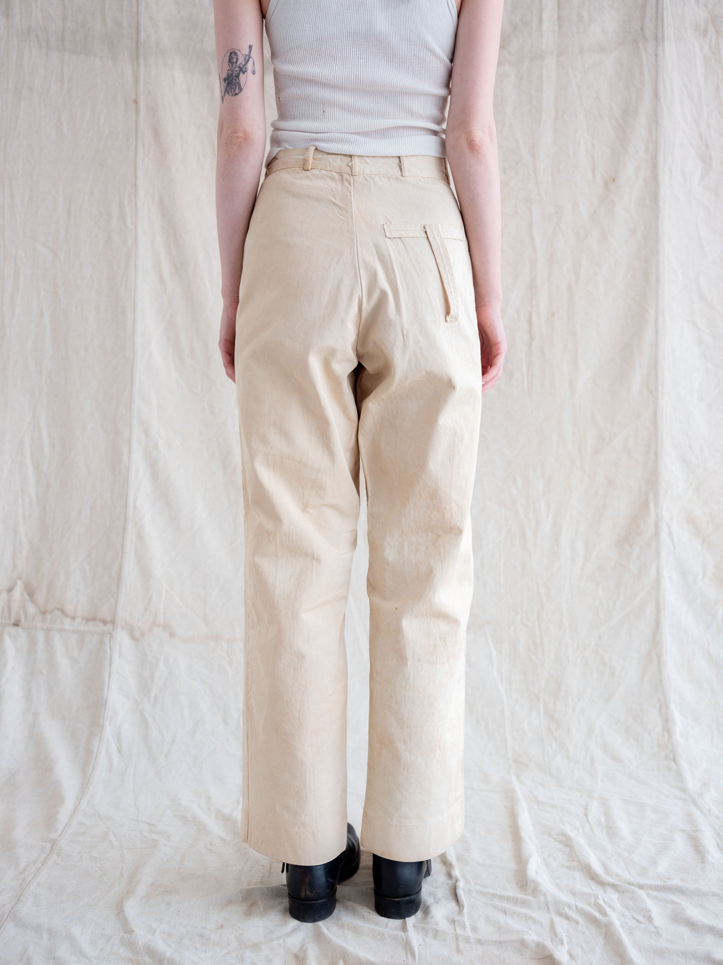 1940’s Sanforized Dirty White Wide Leg Pants with Cool Back Pocket 28W