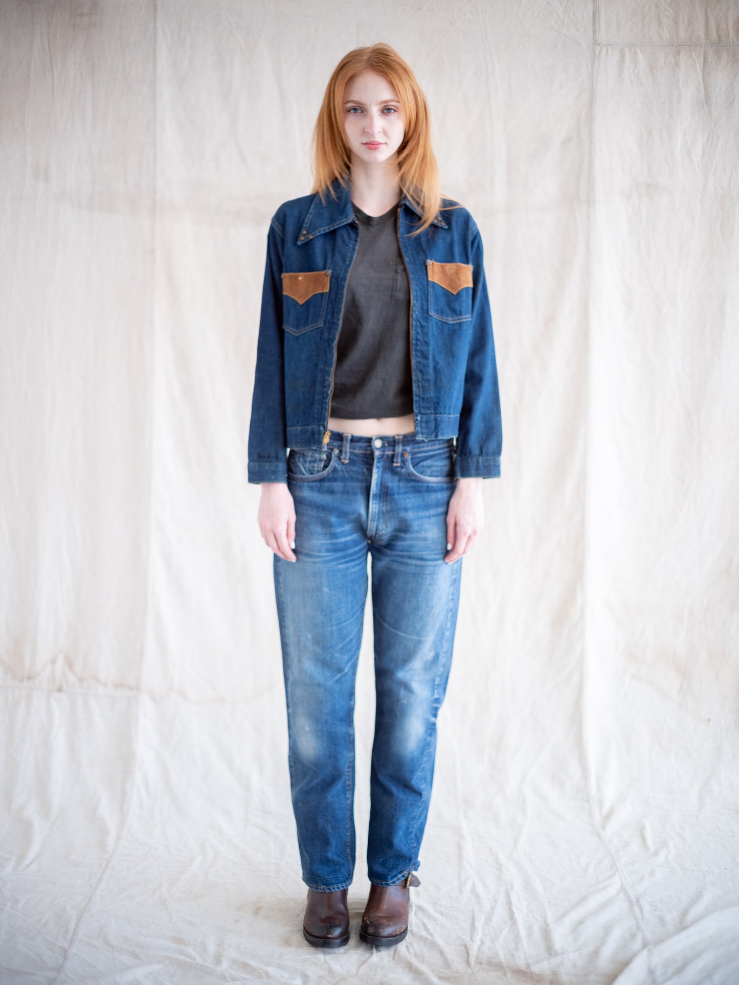 1960’s Unbranded Femme Two Pocket Jacket with Leather and Stud Accents
