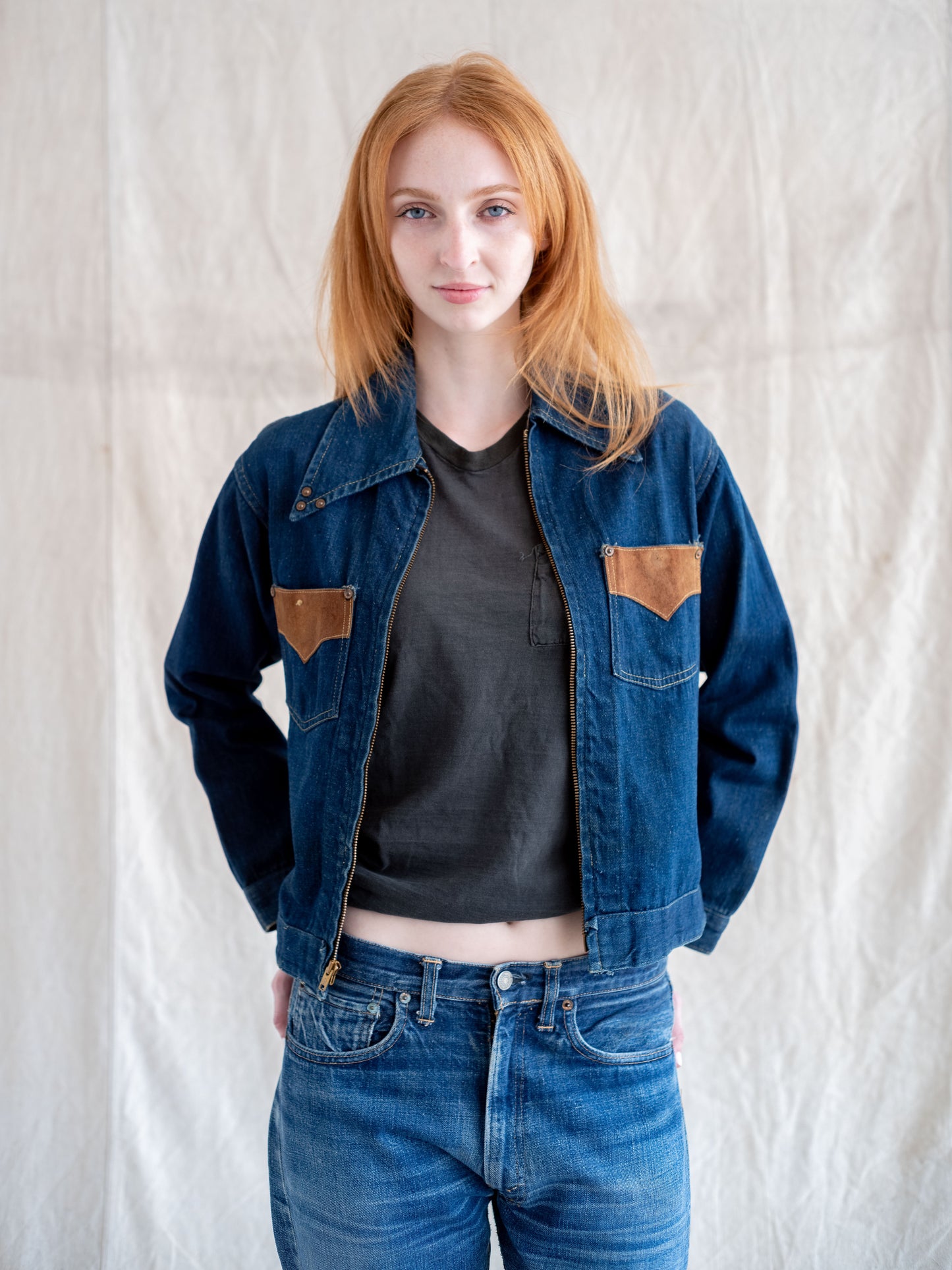 1960’s Unbranded Femme Two Pocket Jacket with Leather and Stud Accents