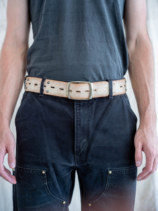 Hollywood Trading Company Worn In White Studded Belt 30W/32W