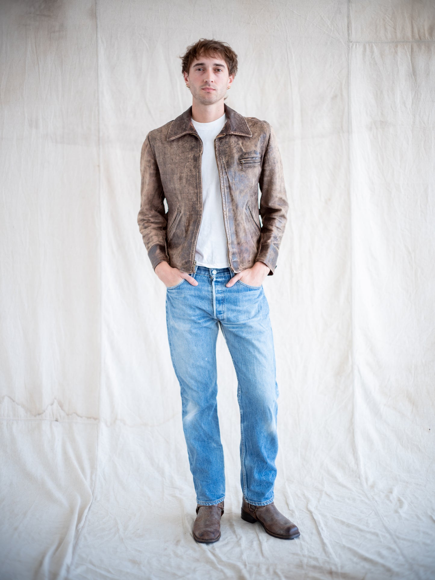 1990’s Levi’s 501 in a Midwash with Whiskering and Wear 32W
