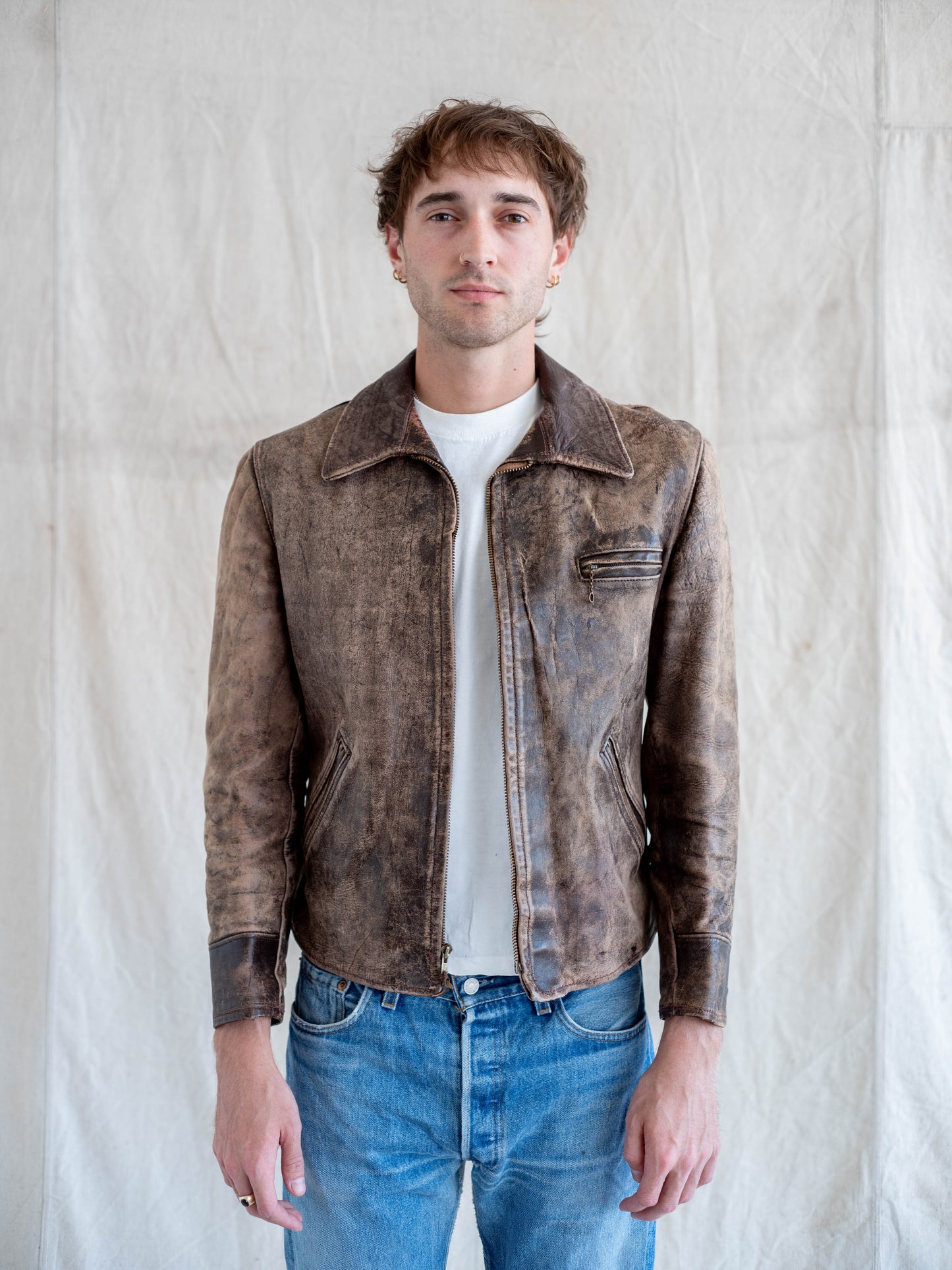 1950’s Unbranded Crazy Patina Three Pocket Leather Jacket