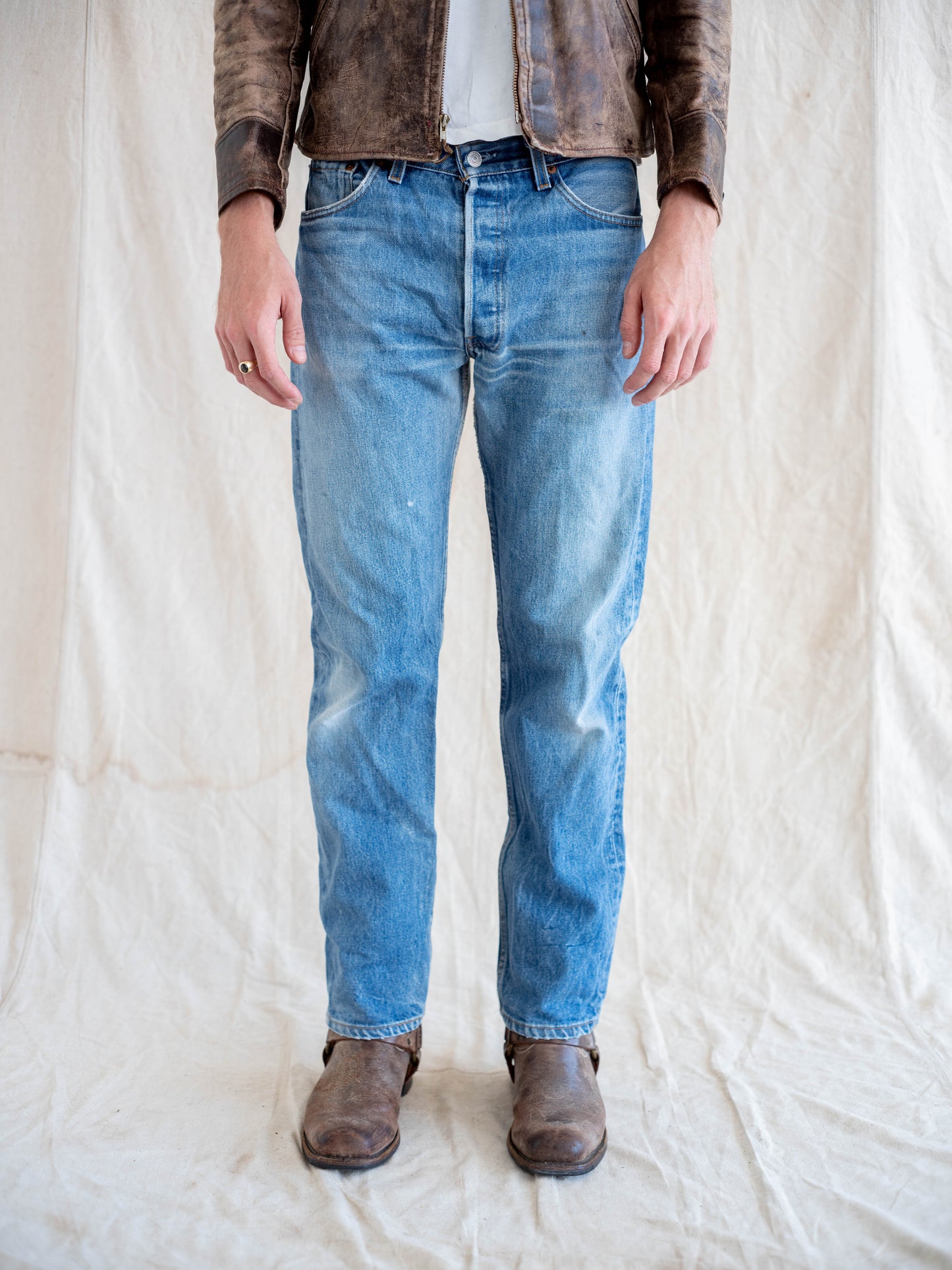 1990’s Levi’s 501 in a Midwash with Whiskering and Wear 32W