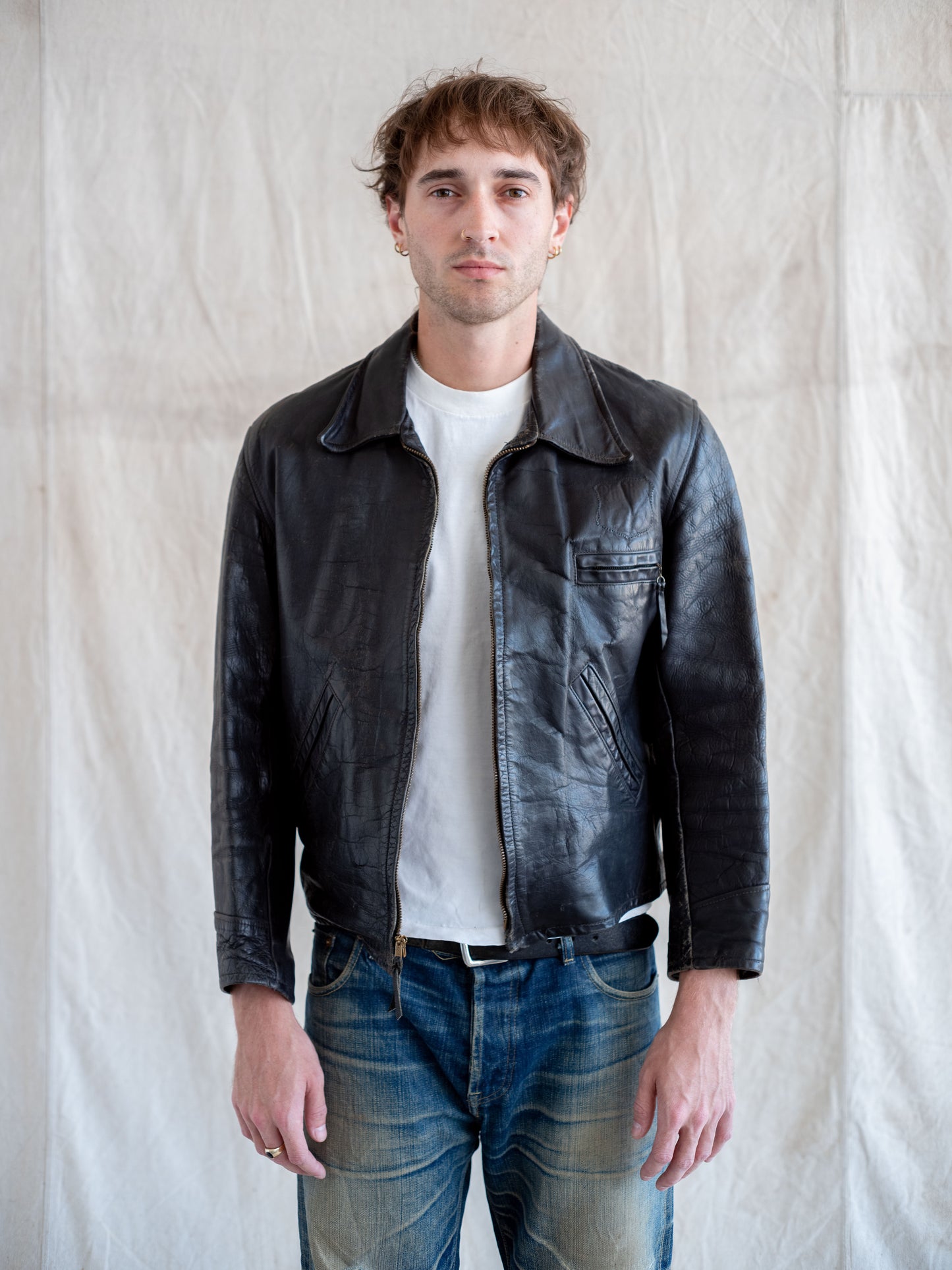 1950’s/1960’s 3 Pocket Leather Steerhide Jacket with Side Cinches