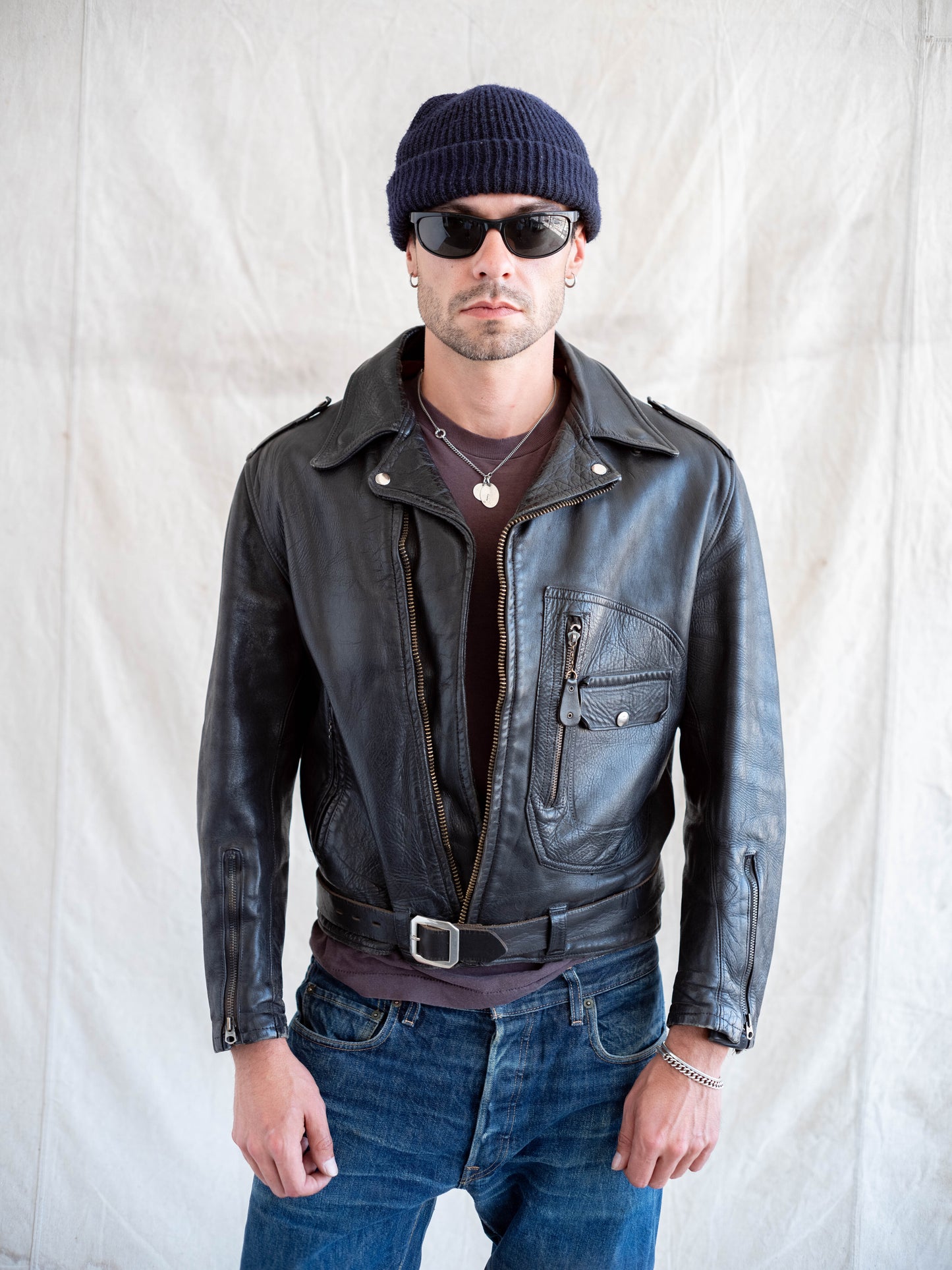1960’s Unbranded Moto Jacket with D Pocket and Red Liner