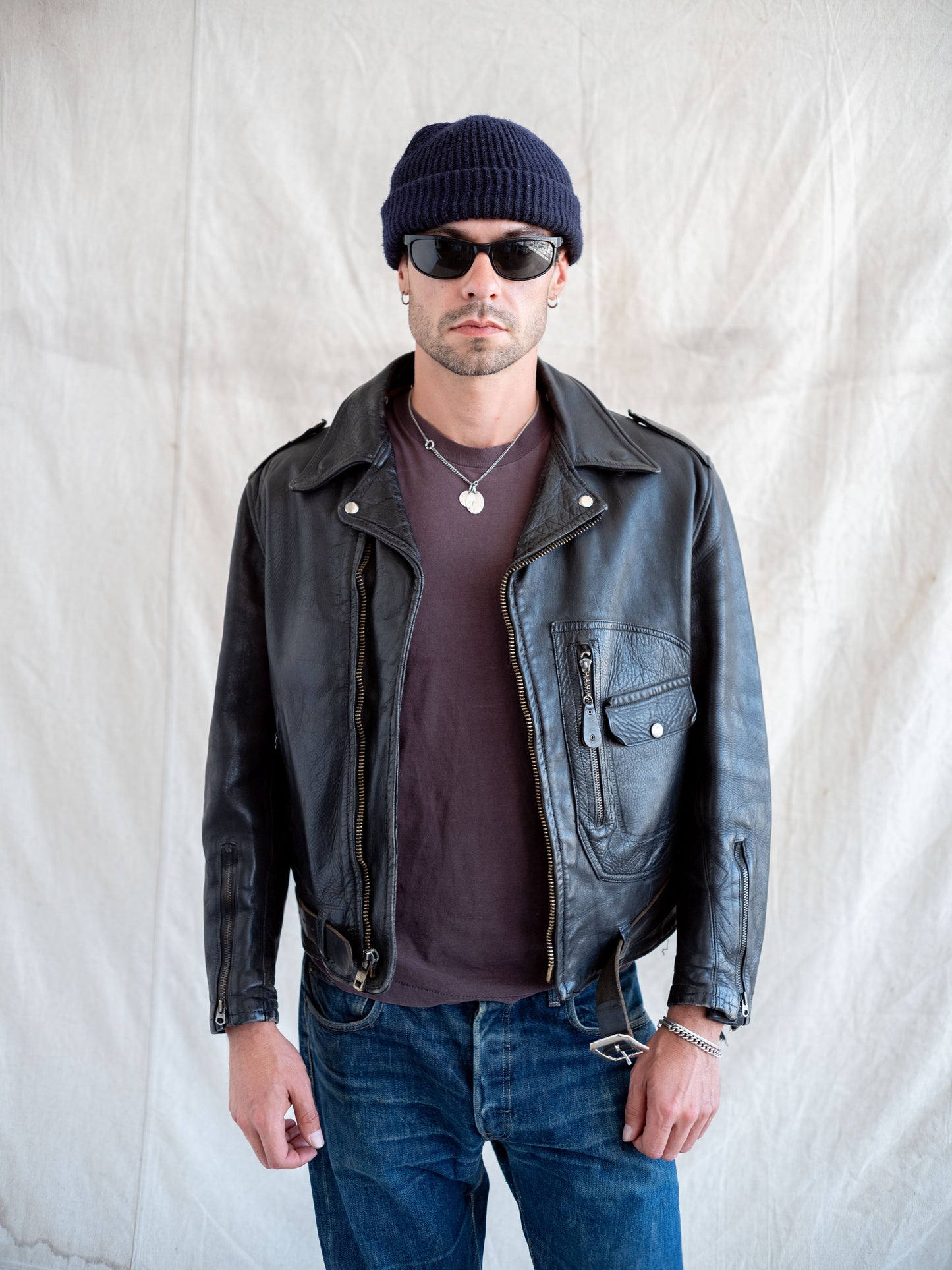 1960’s Unbranded Moto Jacket with D Pocket and Red Liner