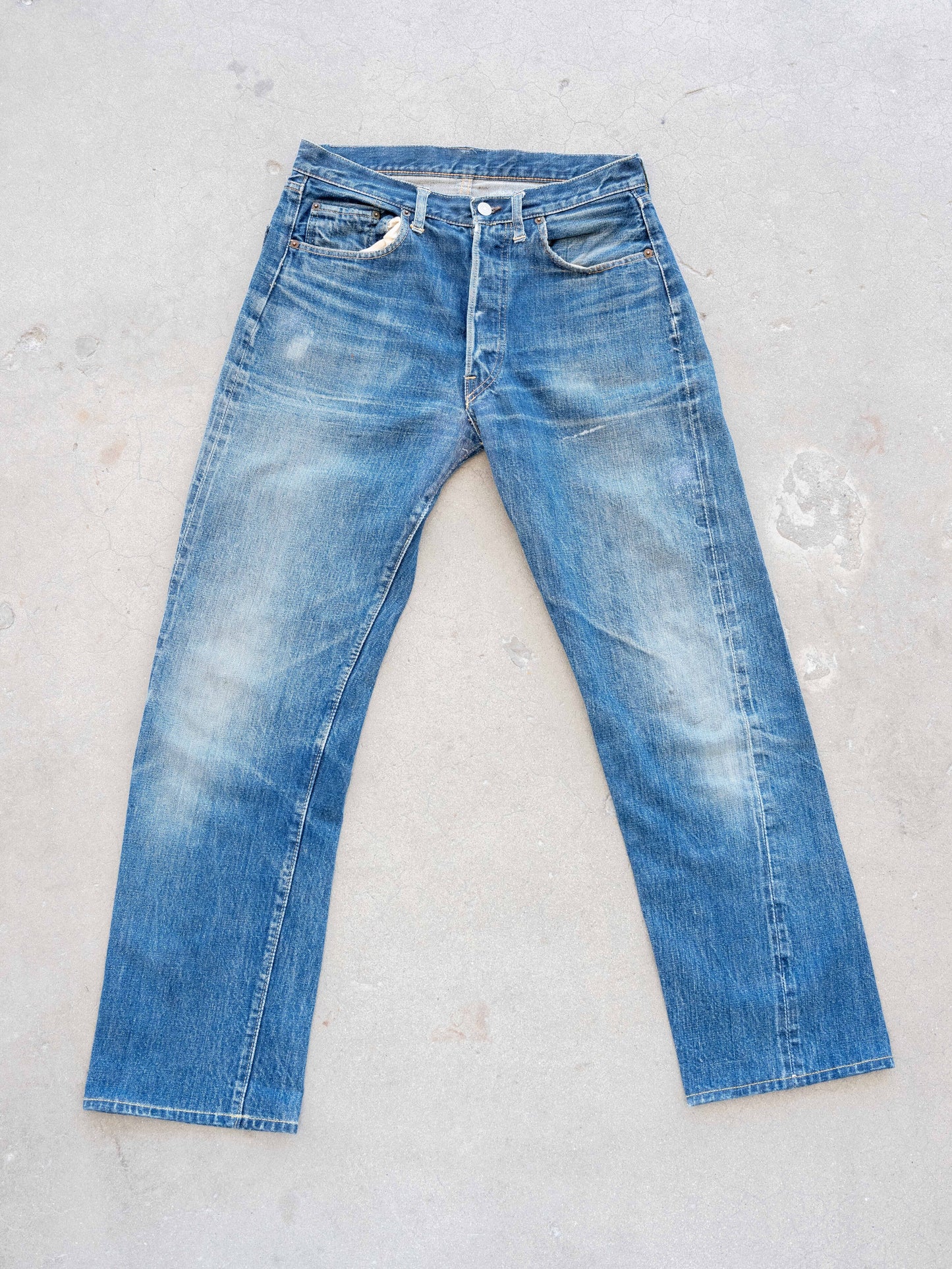 1960’s Levi’s Big E 501 in a Dark Mid with Character 32W