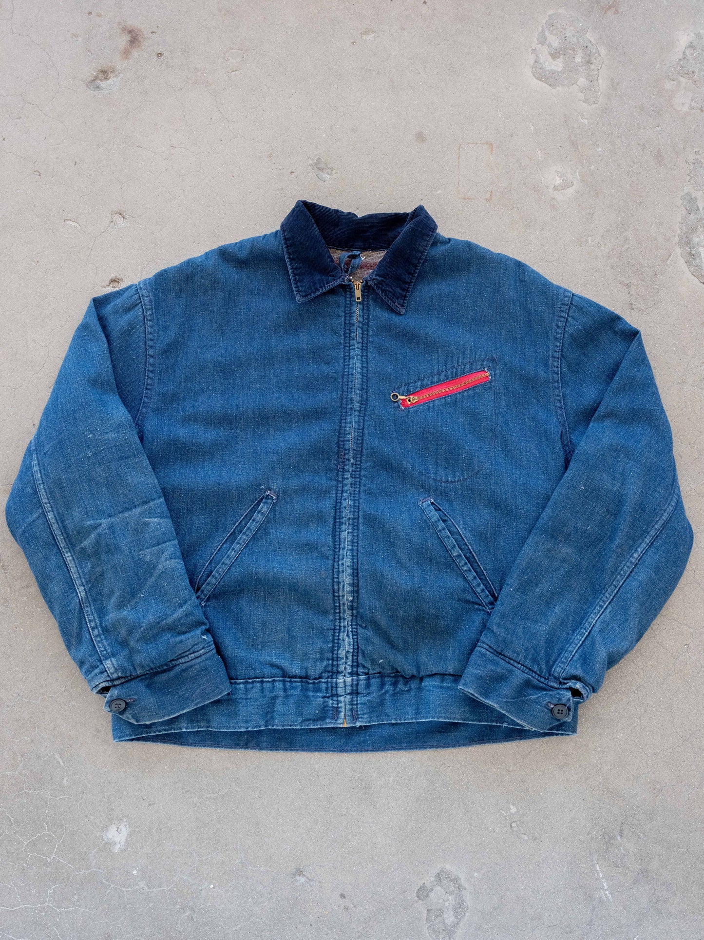 1950’s/1960’s Three Pocket Denim Jacket with Corduroy Collar and Wool Blanket Lining