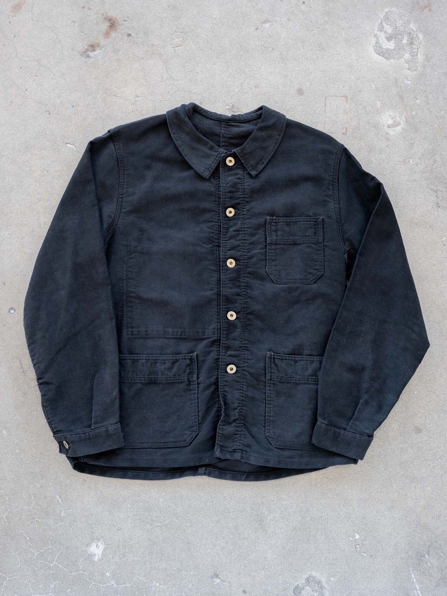 1950’s Black French Chore Jacket with Added Laurel Wreath Buttons