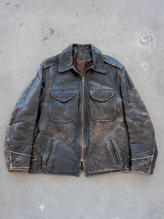 1960’s Leather Four Pocket Jacket with Great Wear and Liner