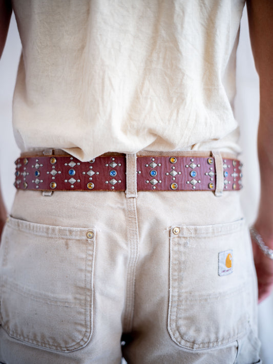 Hollywood Trading Company Light Brown Diamond Studded and Jeweled Belt 30/32W