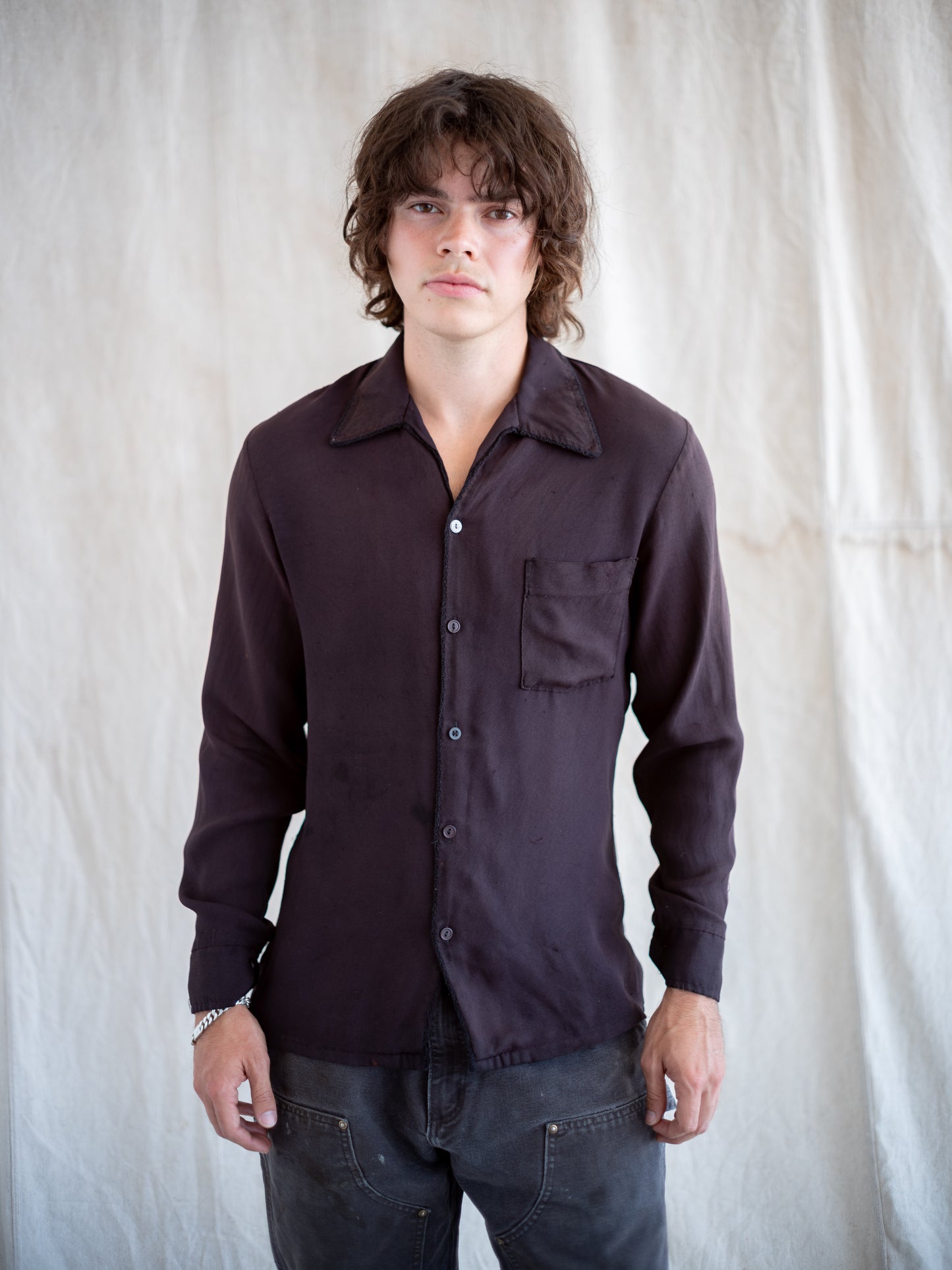 1970’s Faded Black Textured Flowy Shirt