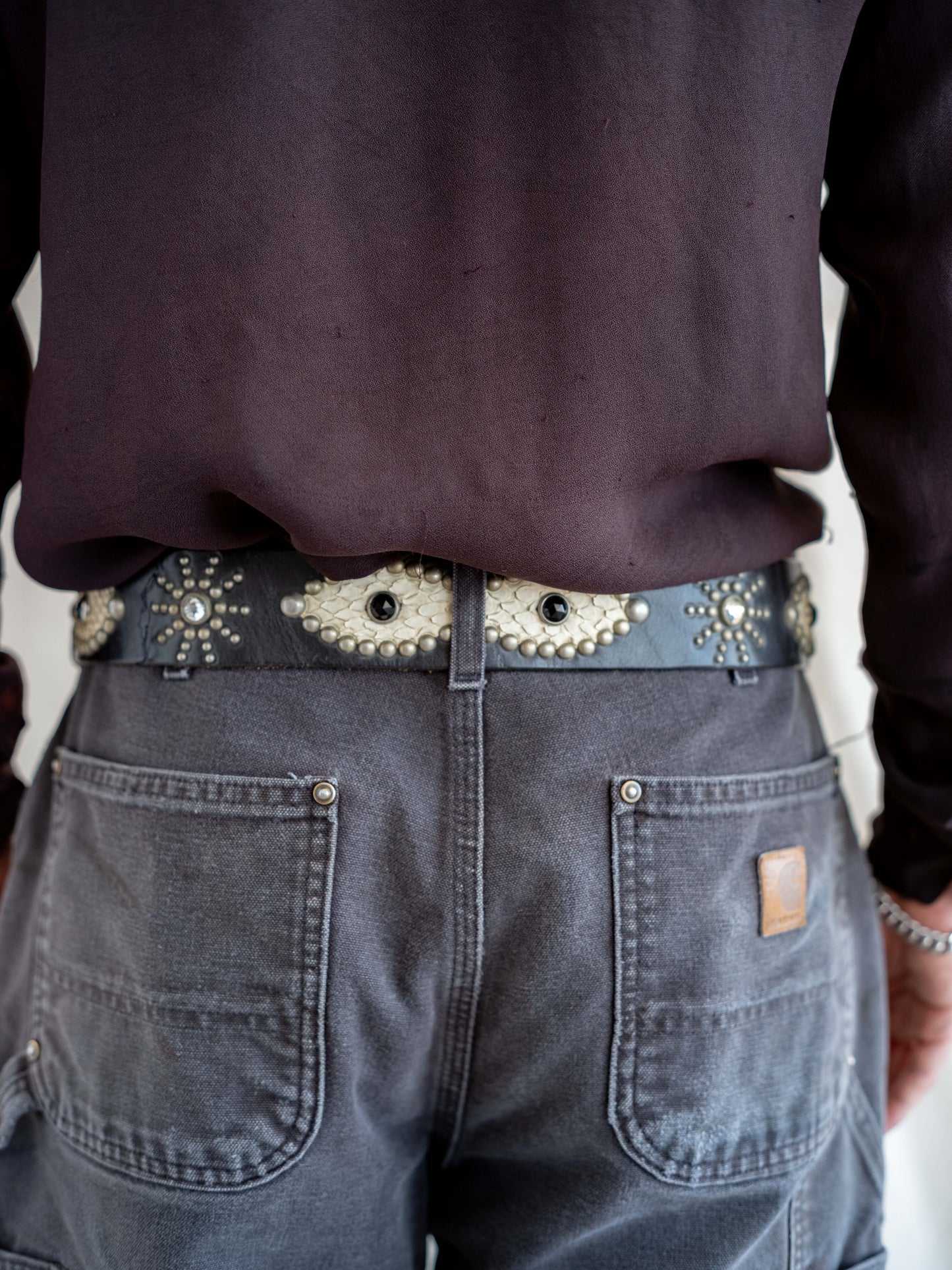Hollywood Trading Company Black Snakeskin Studded Belt 30/32W