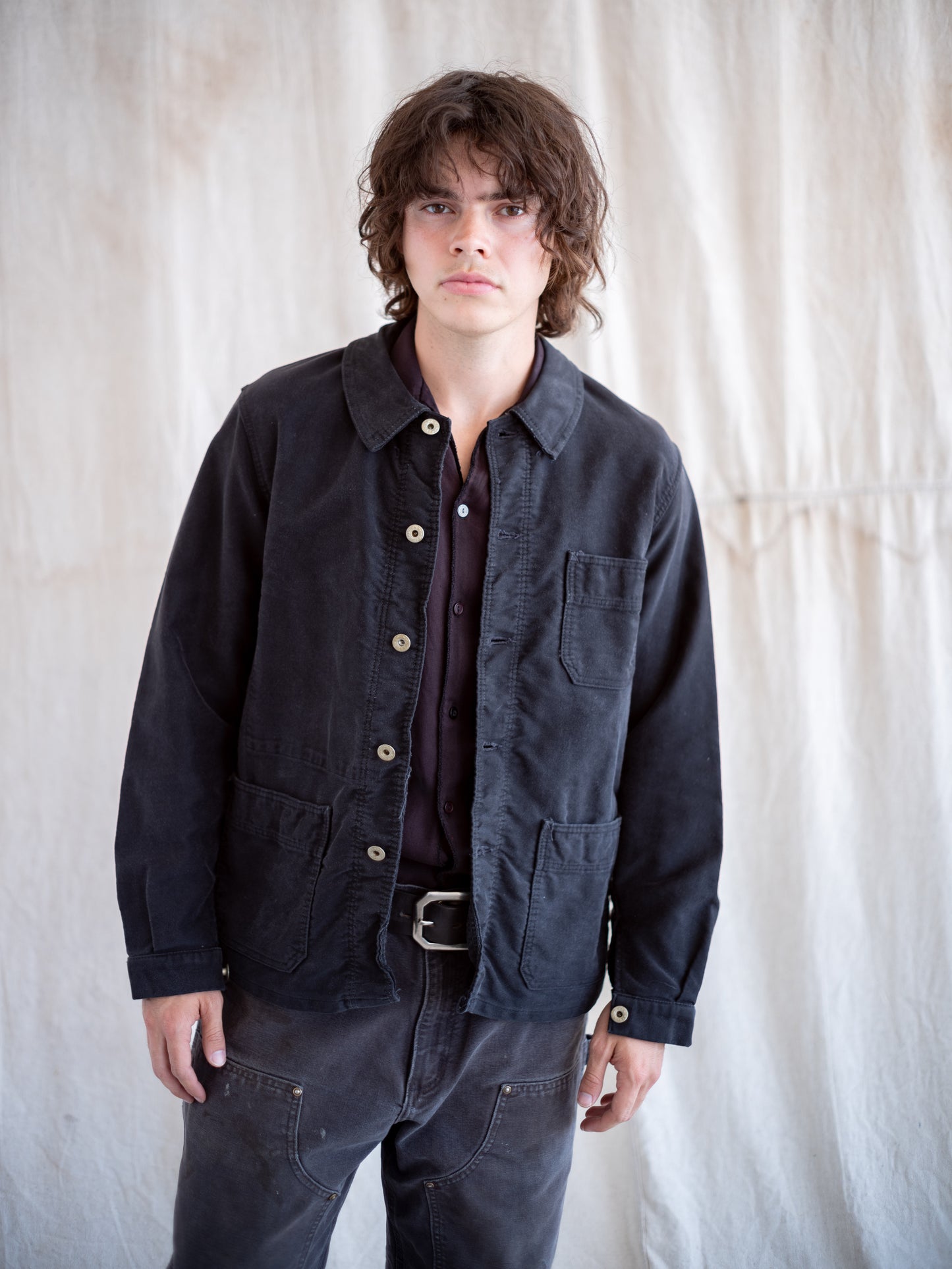 1950’s Black French Chore Jacket with Added Laurel Wreath Buttons