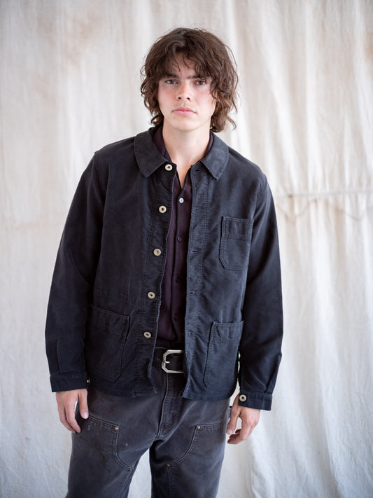1950’s Black French Chore Jacket with Added Laurel Wreath Buttons