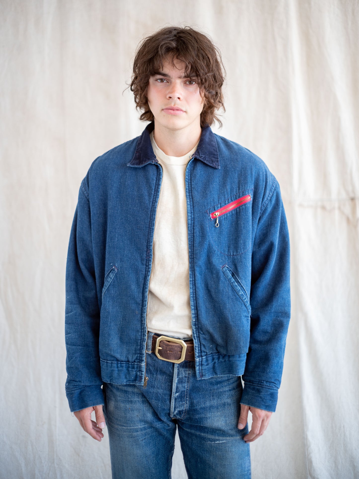 1950’s/1960’s Three Pocket Denim Jacket with Corduroy Collar and Wool Blanket Lining