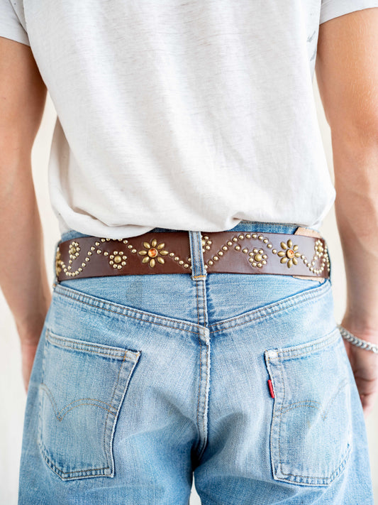 Hollywood Trading Company Studded Brown Floral Belt 28/30W