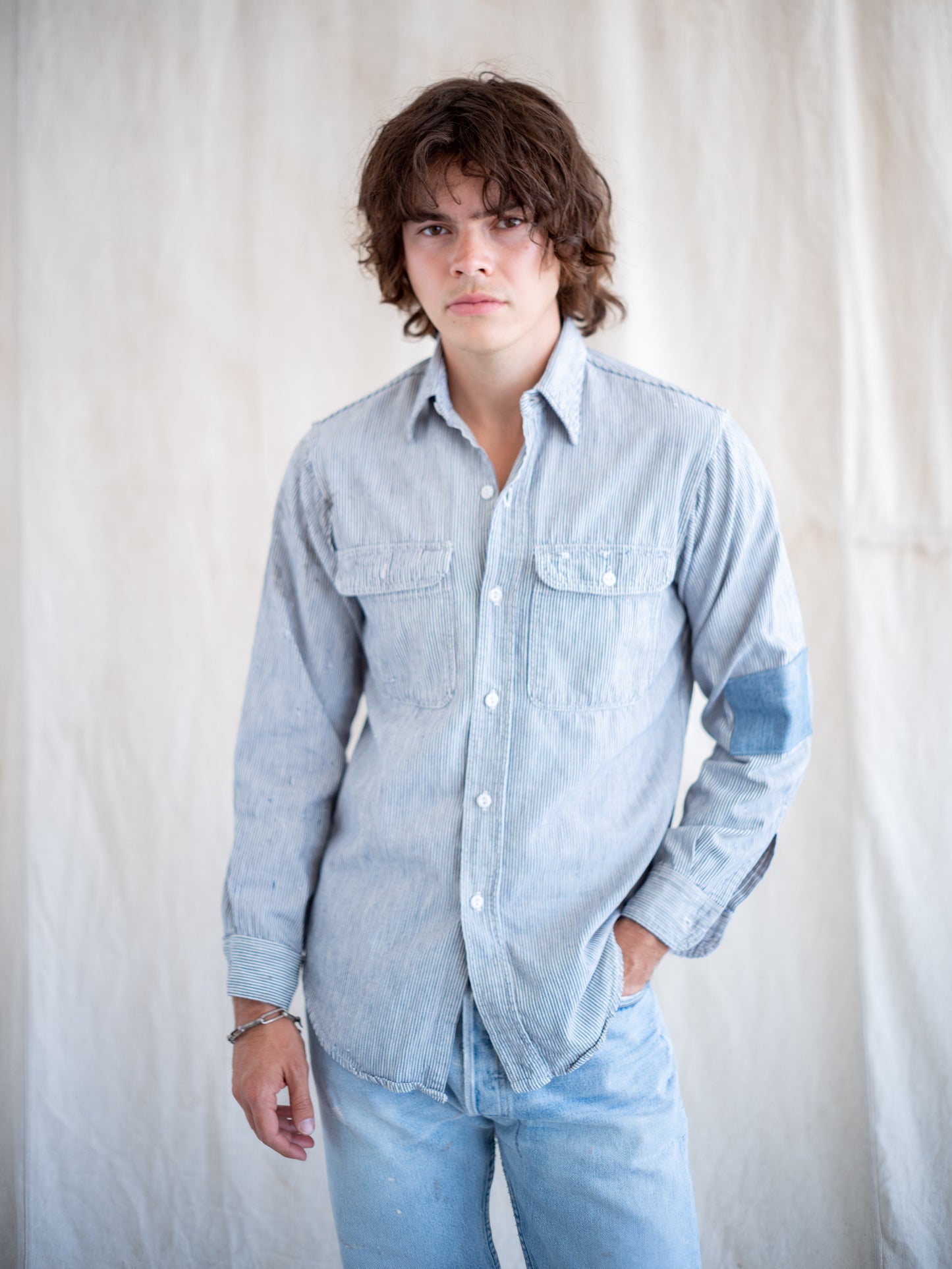 1970’s Faded Big Mac Hickory Striped Shirt with OG repair