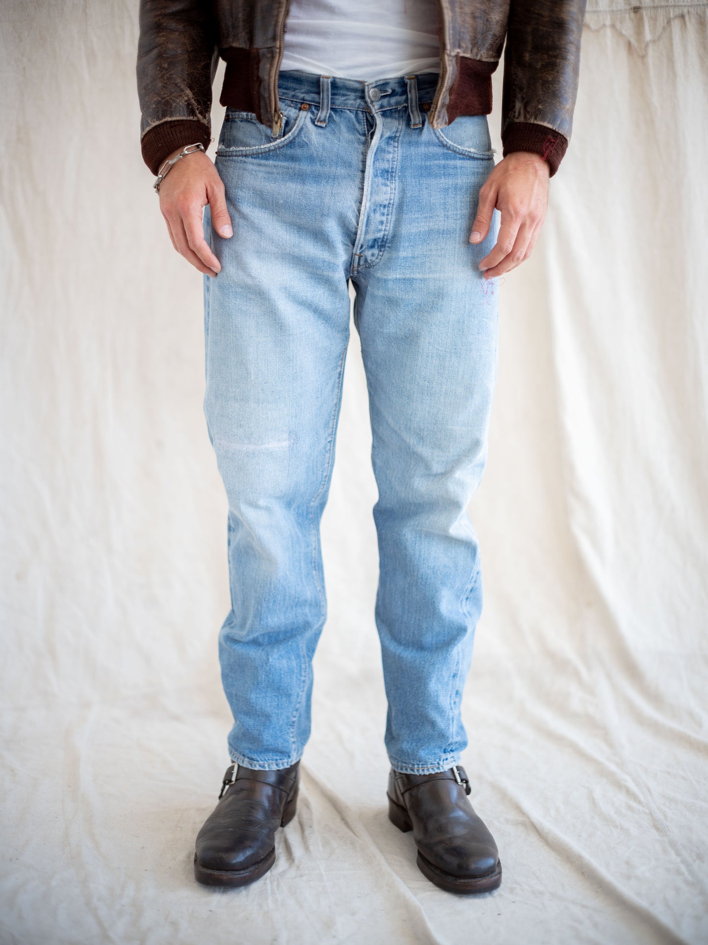 1970’s Levi’s Single Stitch Redline 501s in a Lightwash with Repairs 34W