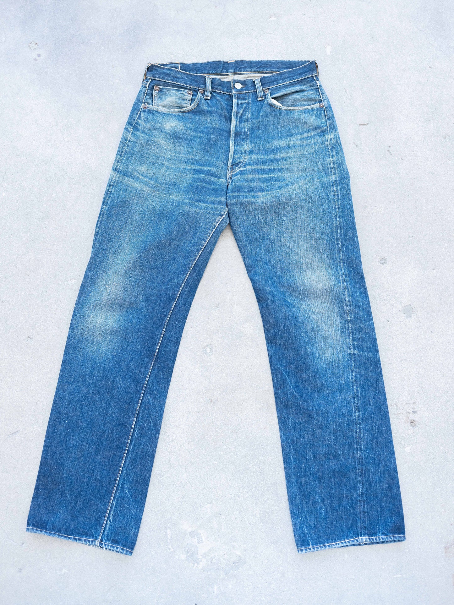 1950's Levi's 501XX Soft Leather Patch in Dark Midwash with Whiskering 34W
