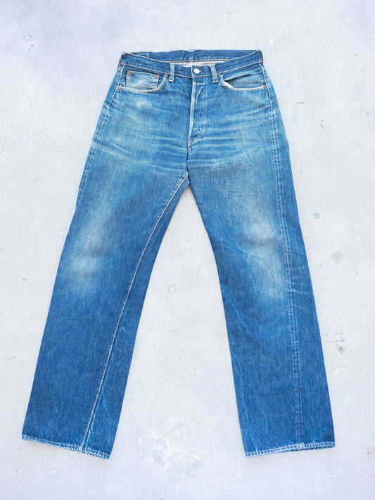 1950's Levi's 501XX Soft Leather Patch in Dark Midwash with Whiskering 34W