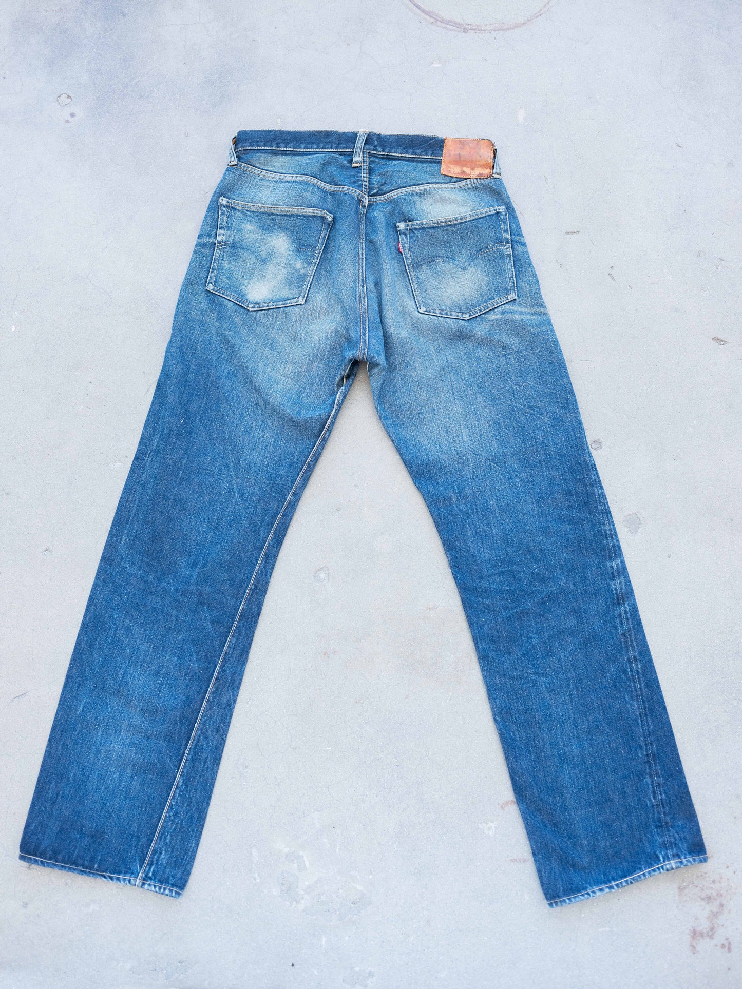 1950's Levi's 501XX Soft Leather Patch in Dark Midwash with Whiskering 34W