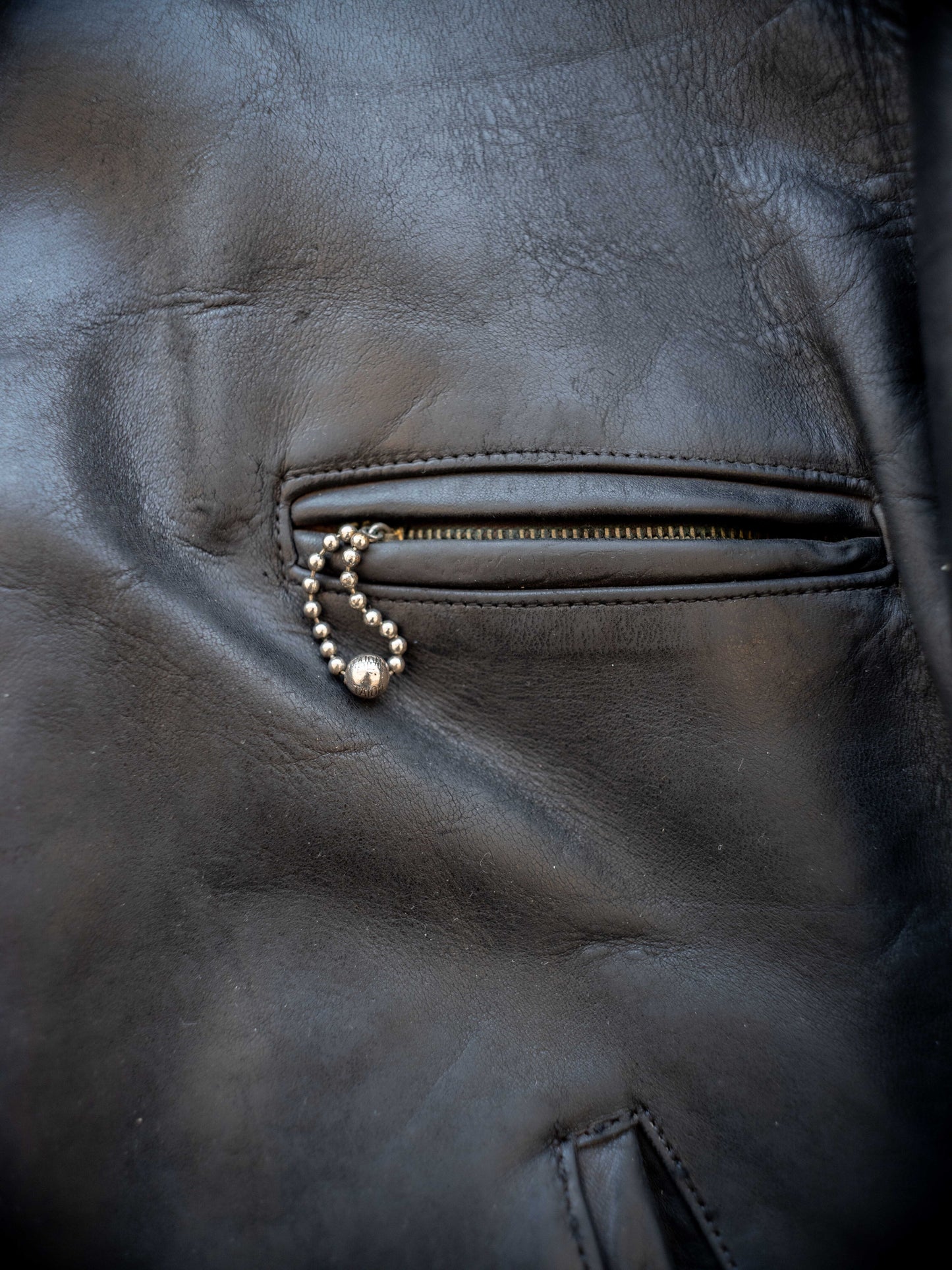 1930’s Ball and Chain Three Pocket Leather Jacket with Blanket Lining and Chin Strap
