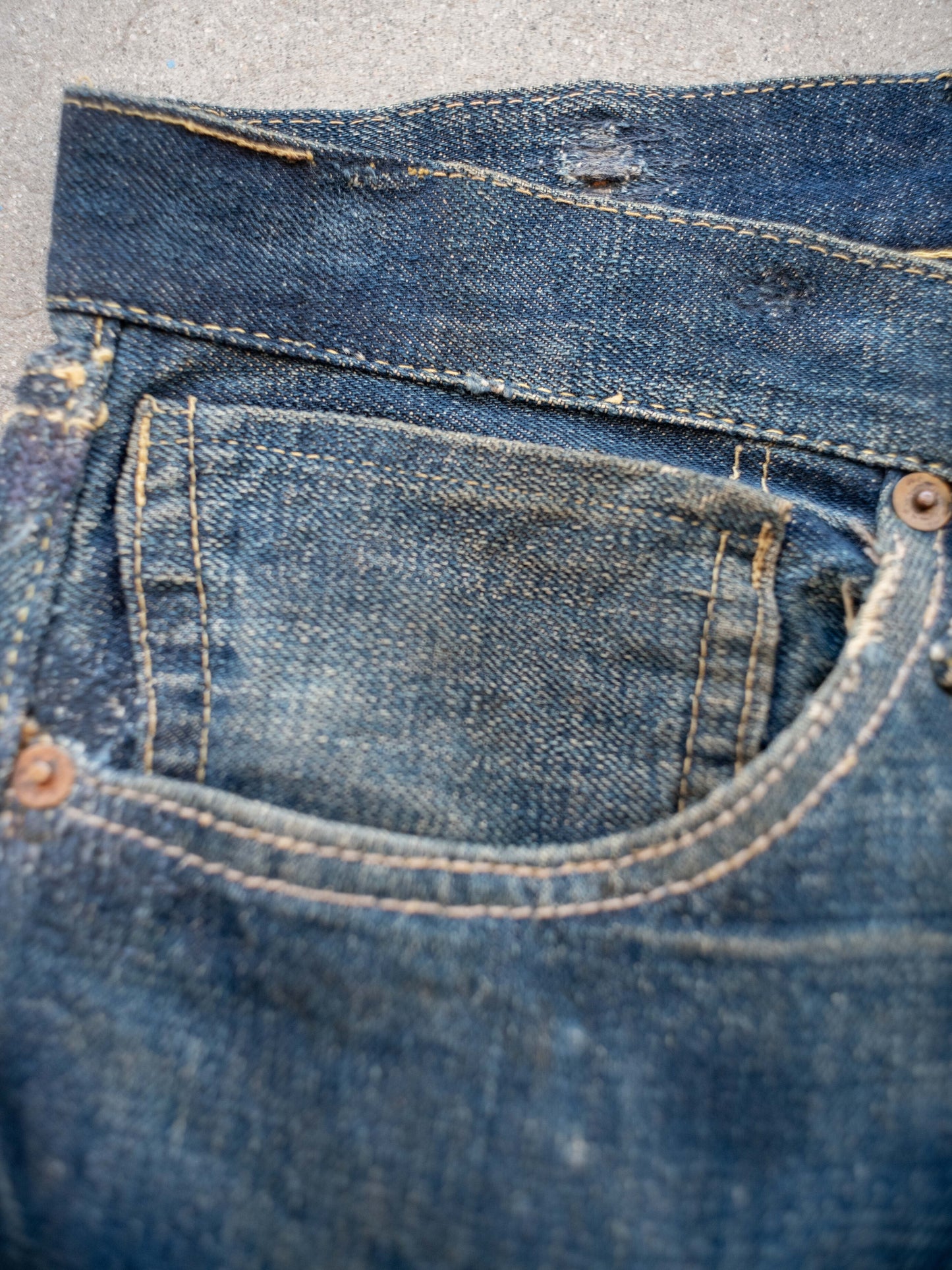 1940’s Levi’s Big E WWII S501XX in a Dark Wash with Repairs 34W