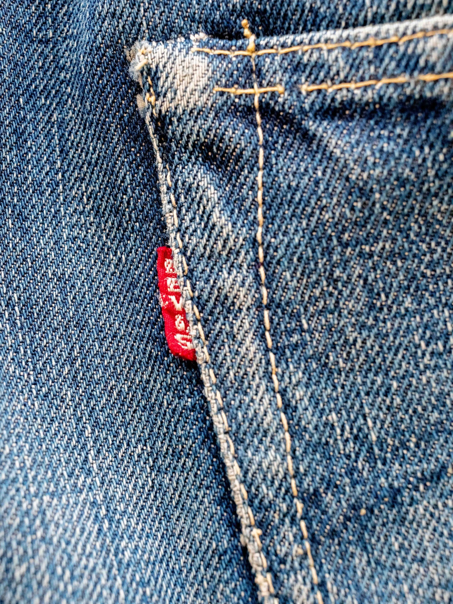 1950's Levi's 501XX Soft Leather Patch in Dark Midwash with Whiskering 34W