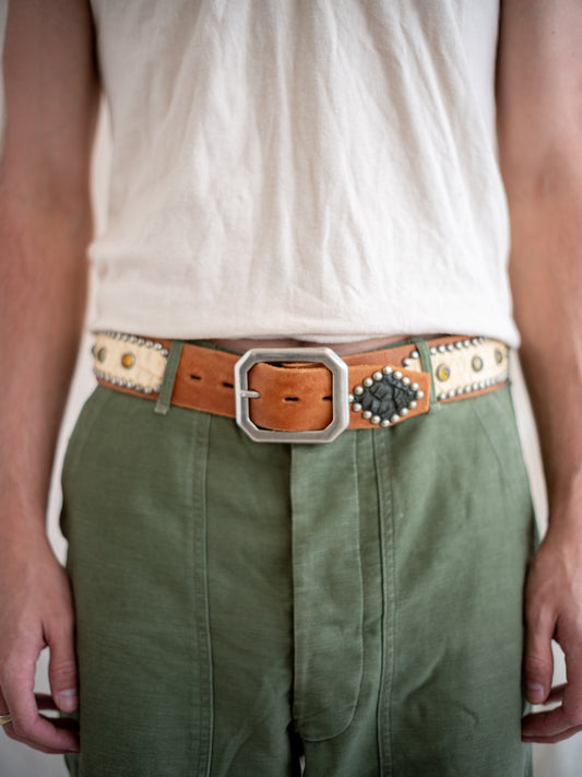 Hollywood Trading Company Brown Studded Crocodile Skin Belt W30/32
