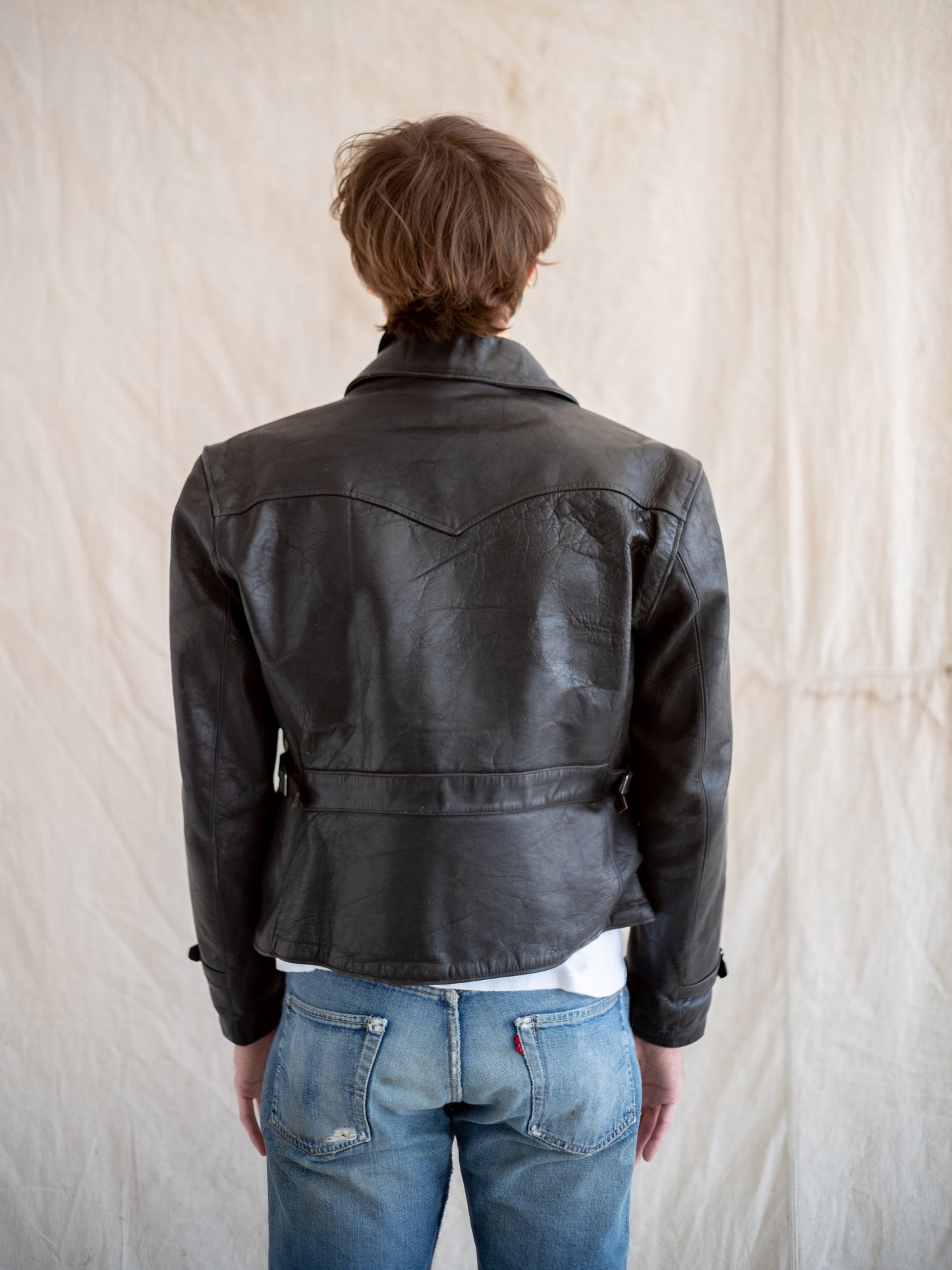 1930’s Ball and Chain Three Pocket Leather Jacket with Blanket Lining and Chin Strap