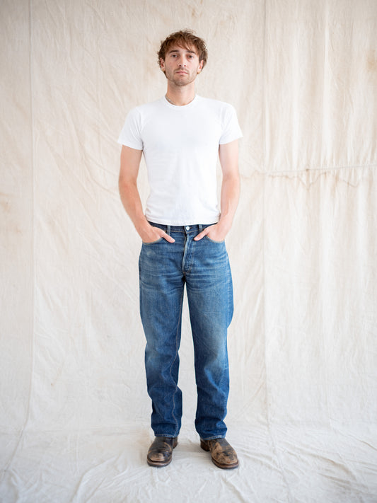 1950's Levi's 501XX Soft Leather Patch in Dark Midwash with Whiskering 34W