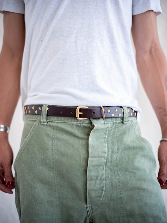 Hollywood Trading Company Brass Star Belt with Extended Tail 30/32W