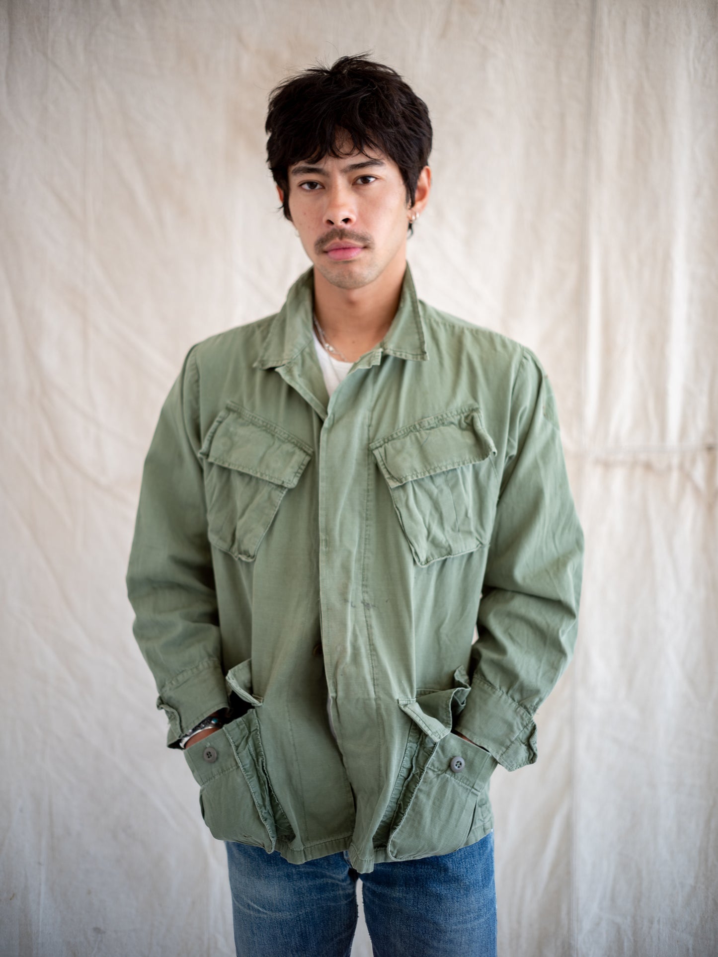 1960’s Slant Pocket Vietnam Jungle Jacket with Wear and Repairs