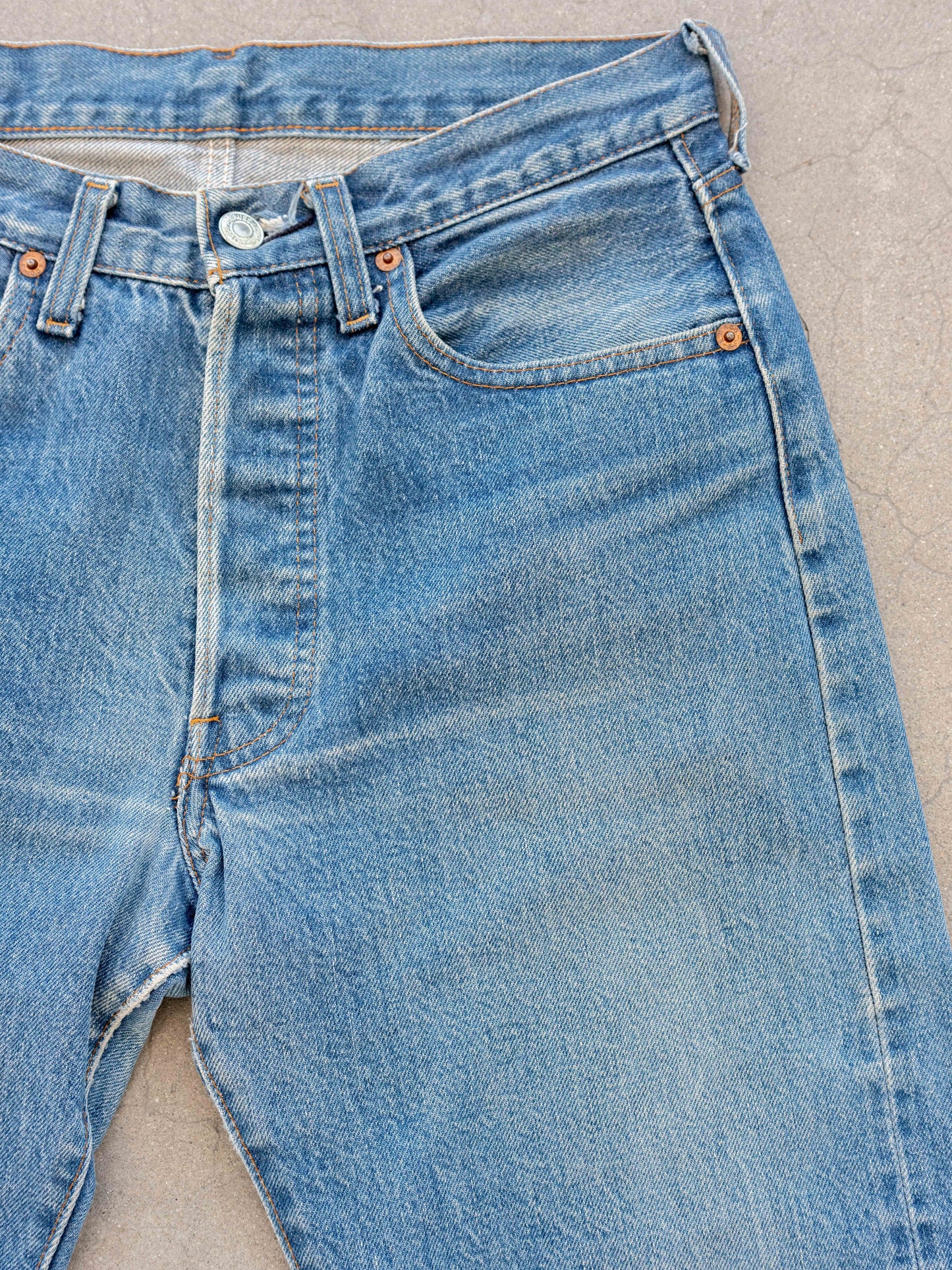1980’s Levi’s 501 Redlines in a Dark Midwash with Slight Whiskers 30W