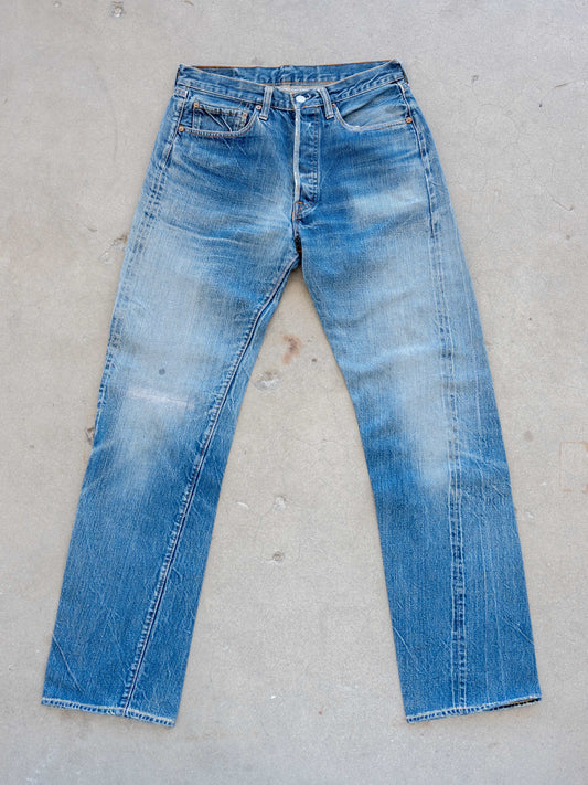 1960’s Big E Levi’s 501s in a Dark Midwash with Wear and Repairs 31W