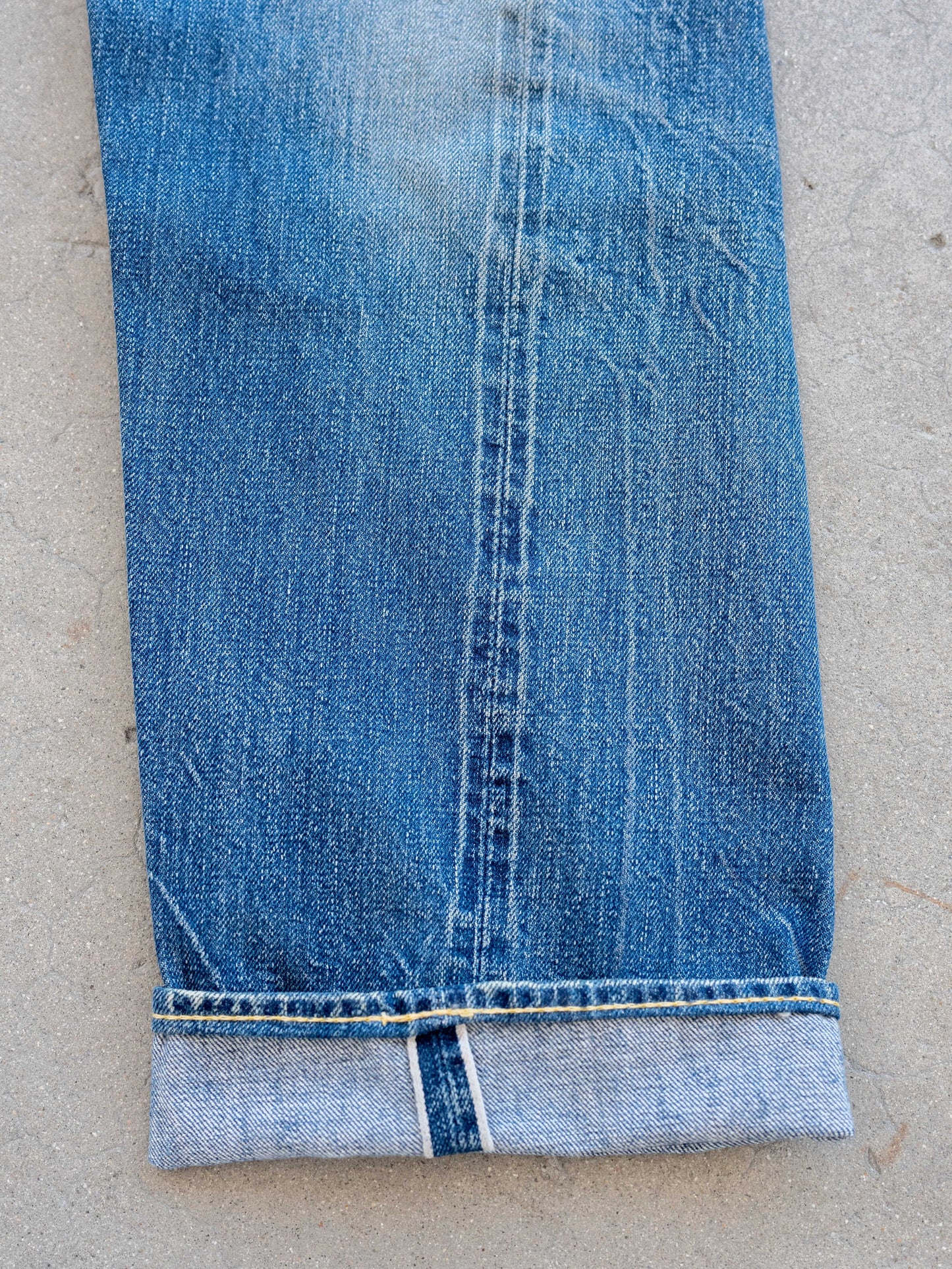 1960’s Big E Levi’s 501s in a Dark Midwash with Wear and Repairs 31W