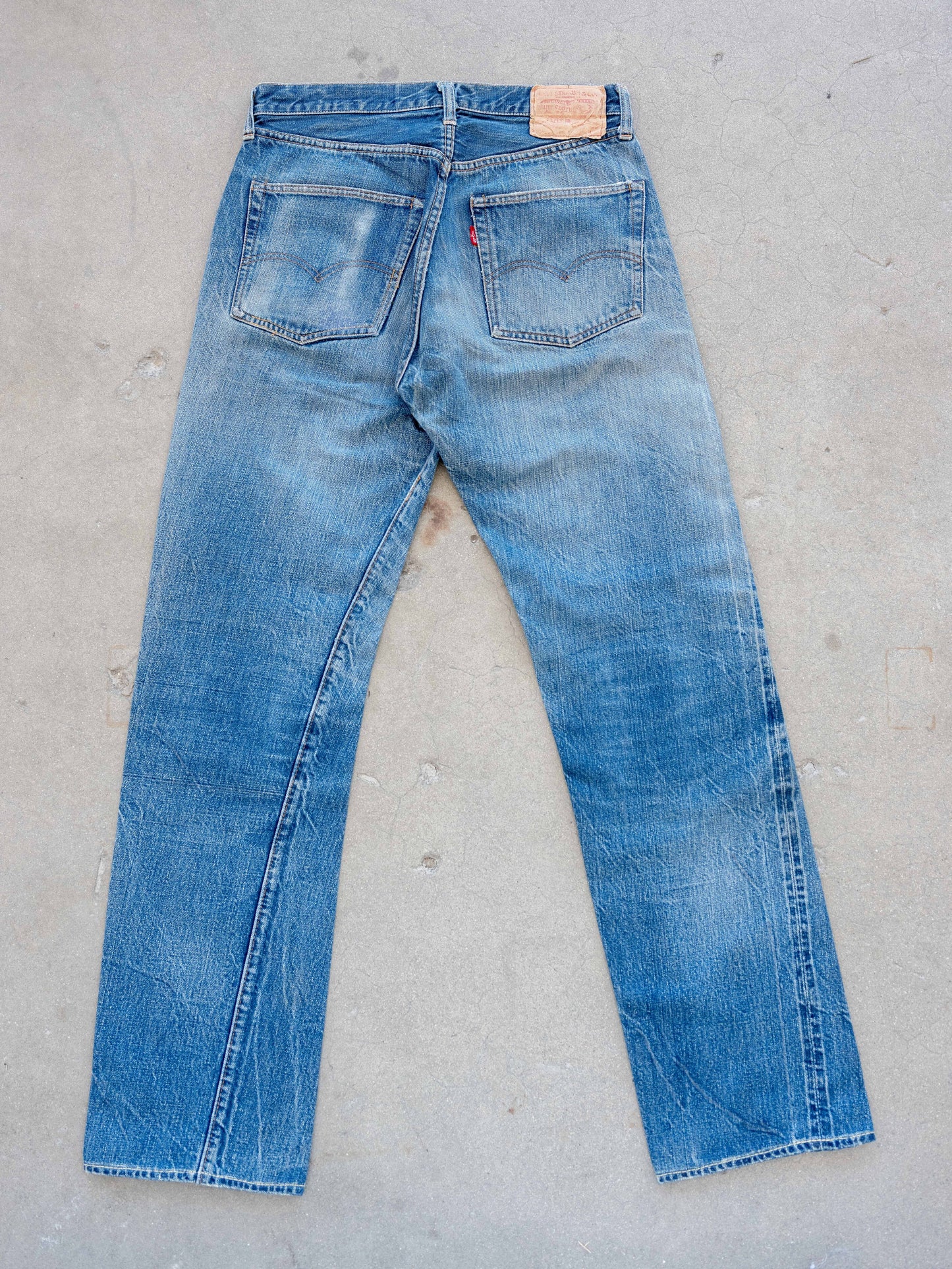 1960’s Big E Levi’s 501s in a Dark Midwash with Wear and Repairs 31W