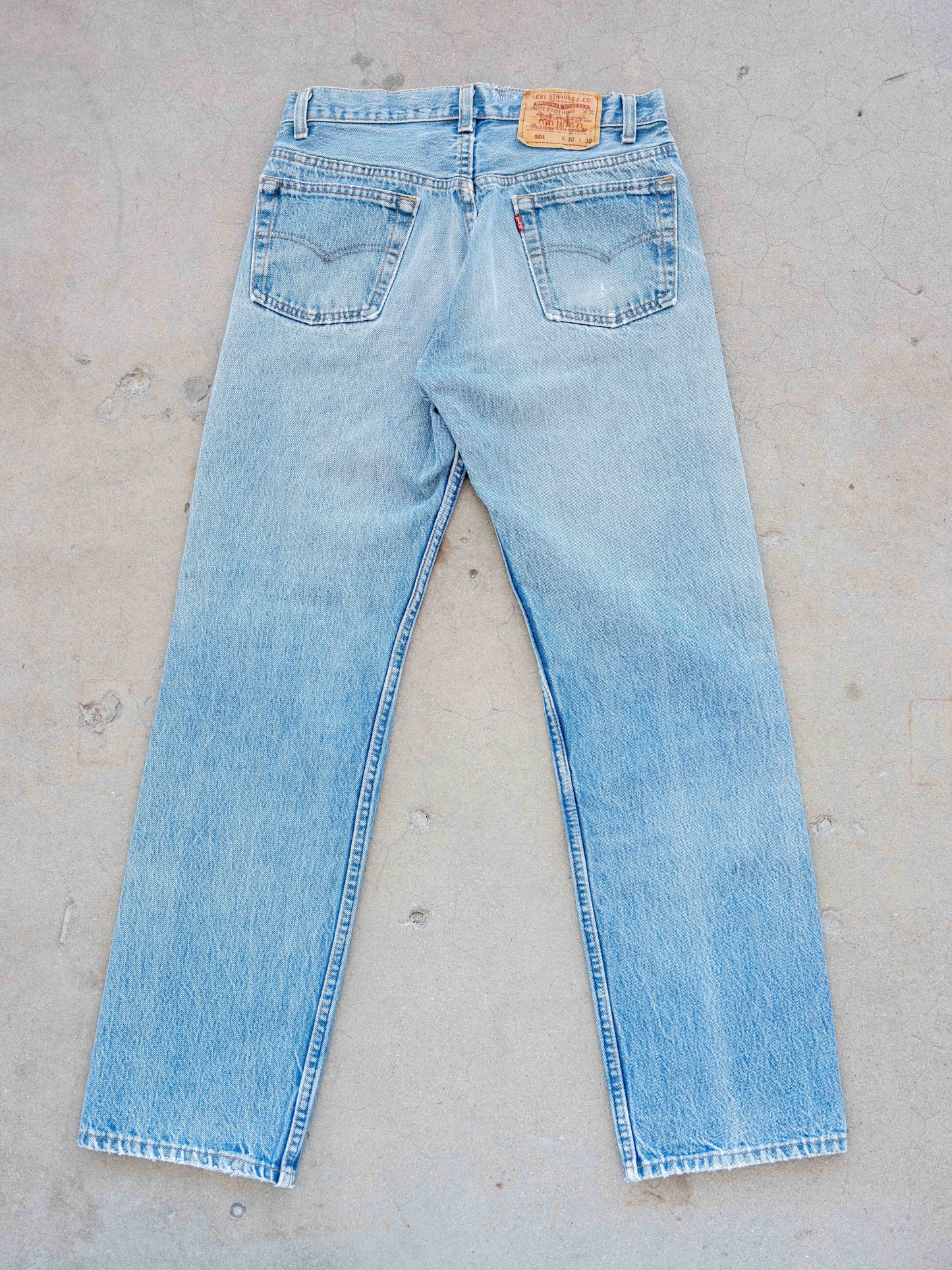1990’s Levi’s 501s in a Midwash with Rips 30W