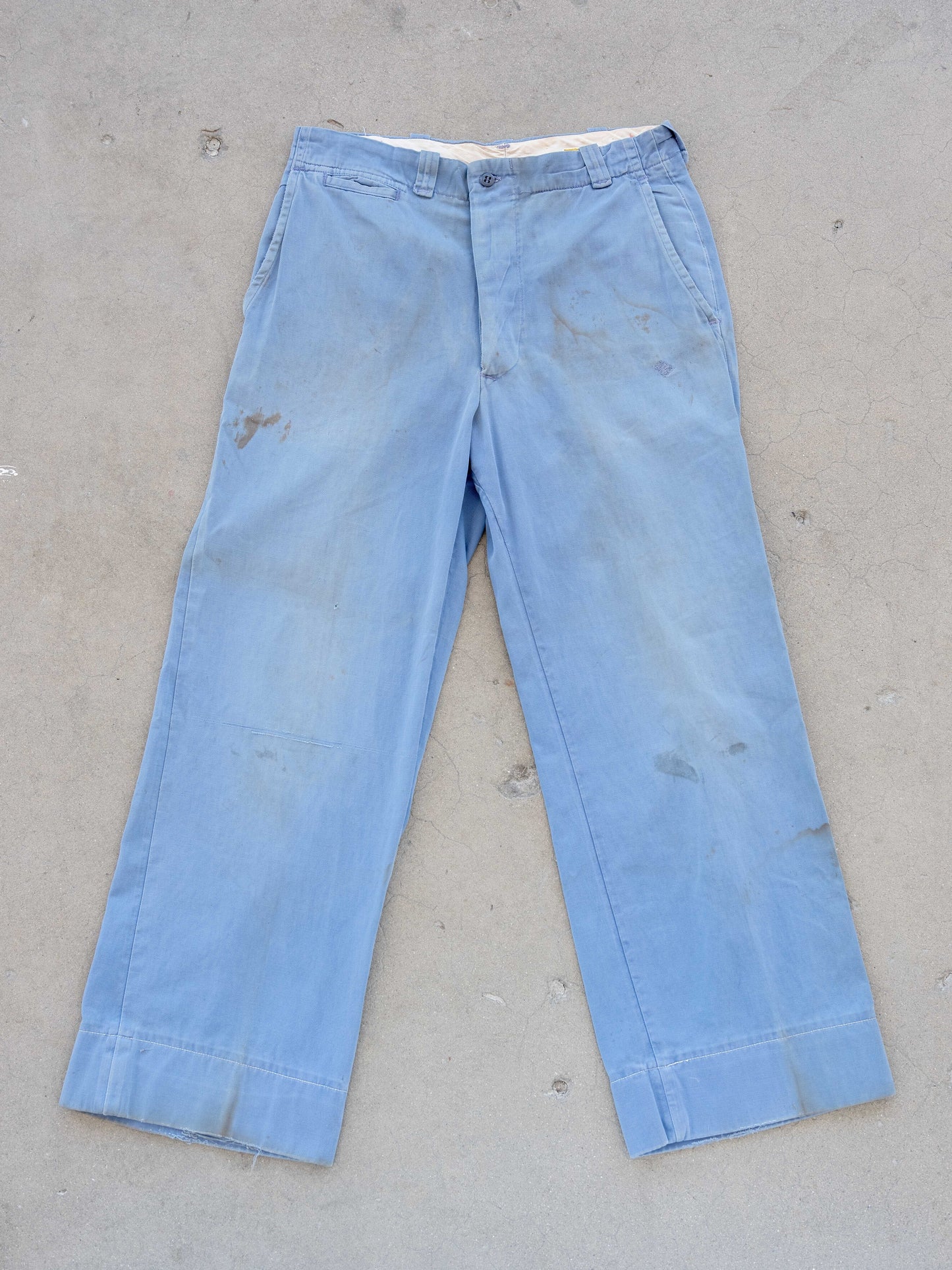1940’s/1950’s Wideleg Blue Buttonfly Chinos with Wear and Character 31W