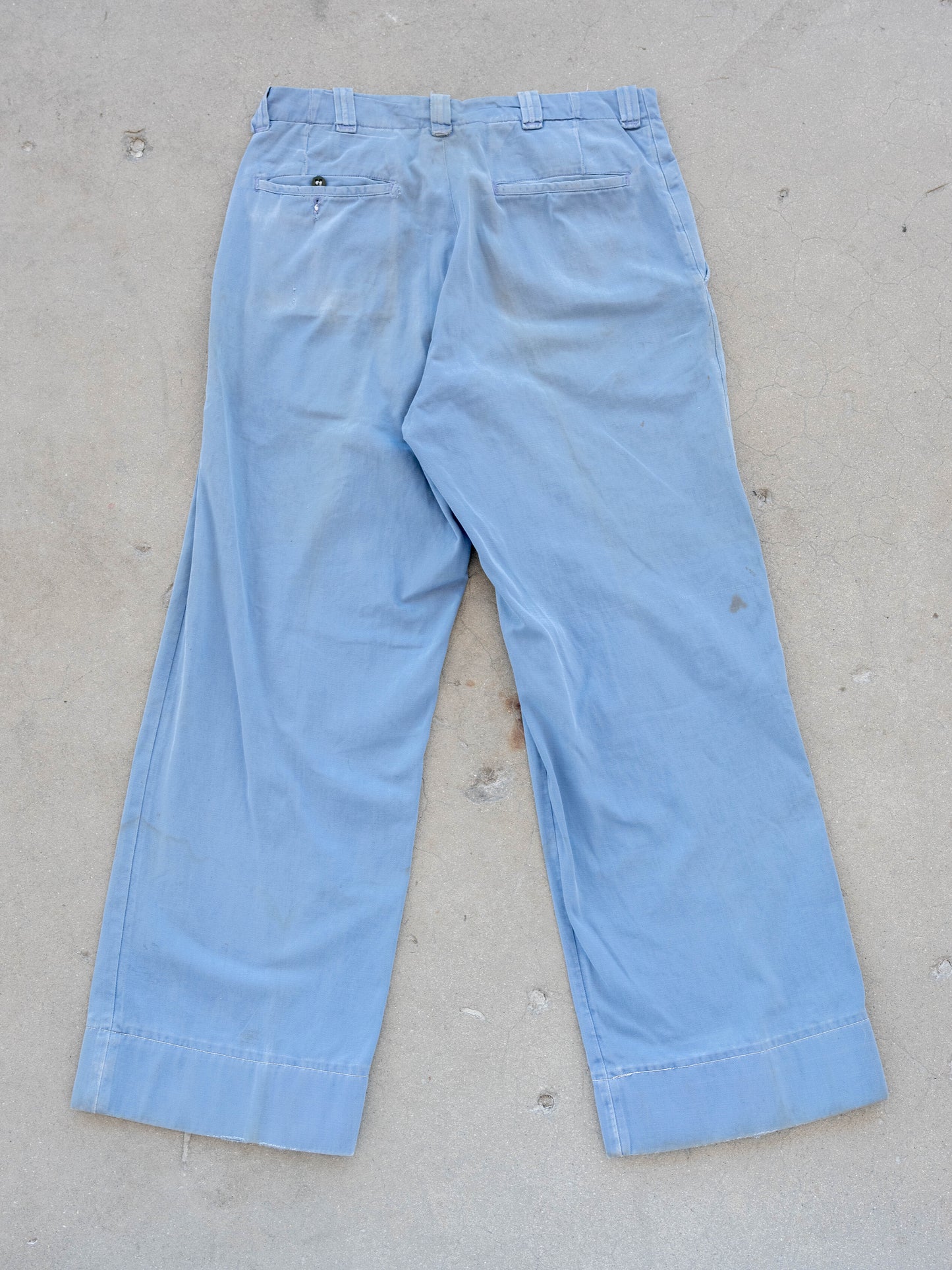 1940’s/1950’s Wideleg Blue Buttonfly Chinos with Wear and Character 31W