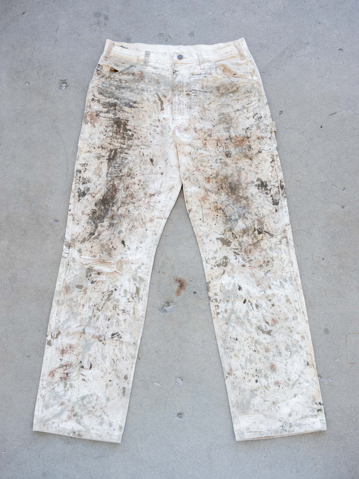 1990’s Heavily Painted “White” Dickies Carpenters with Rips 34W