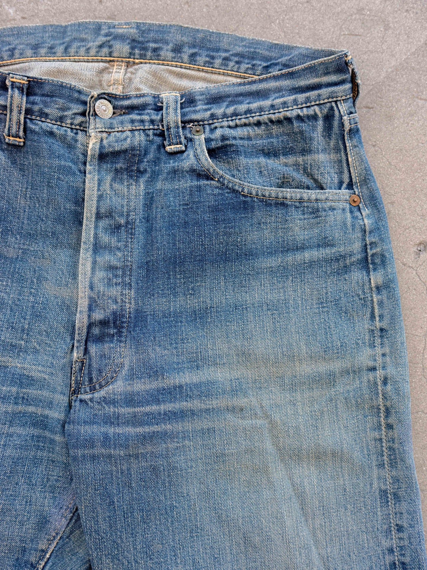 1947 Model Levi's 501 in a Dark Midwash with Whiskering