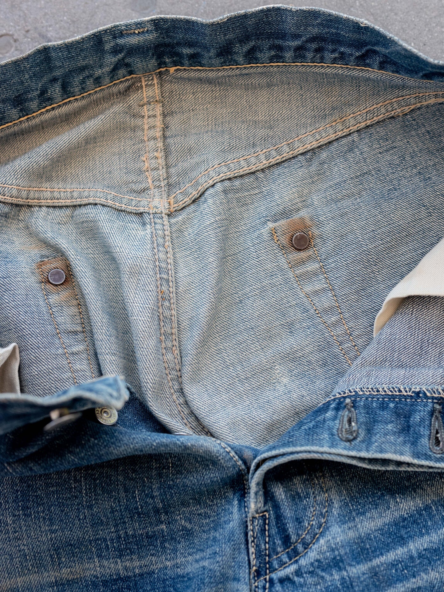 1947 Model Levi's 501 in a Dark Midwash with Whiskering