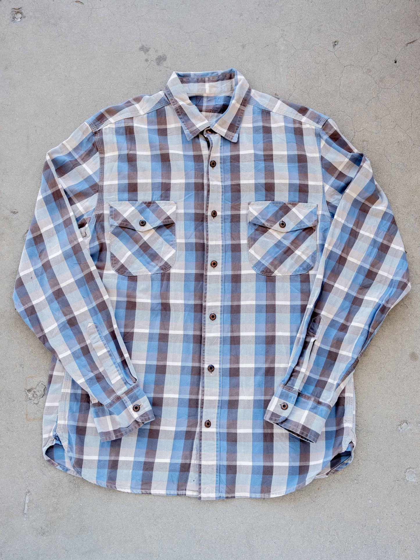 1960’s Blue All Cotton Flannel with Metal Buttons and Selvedge Gussets