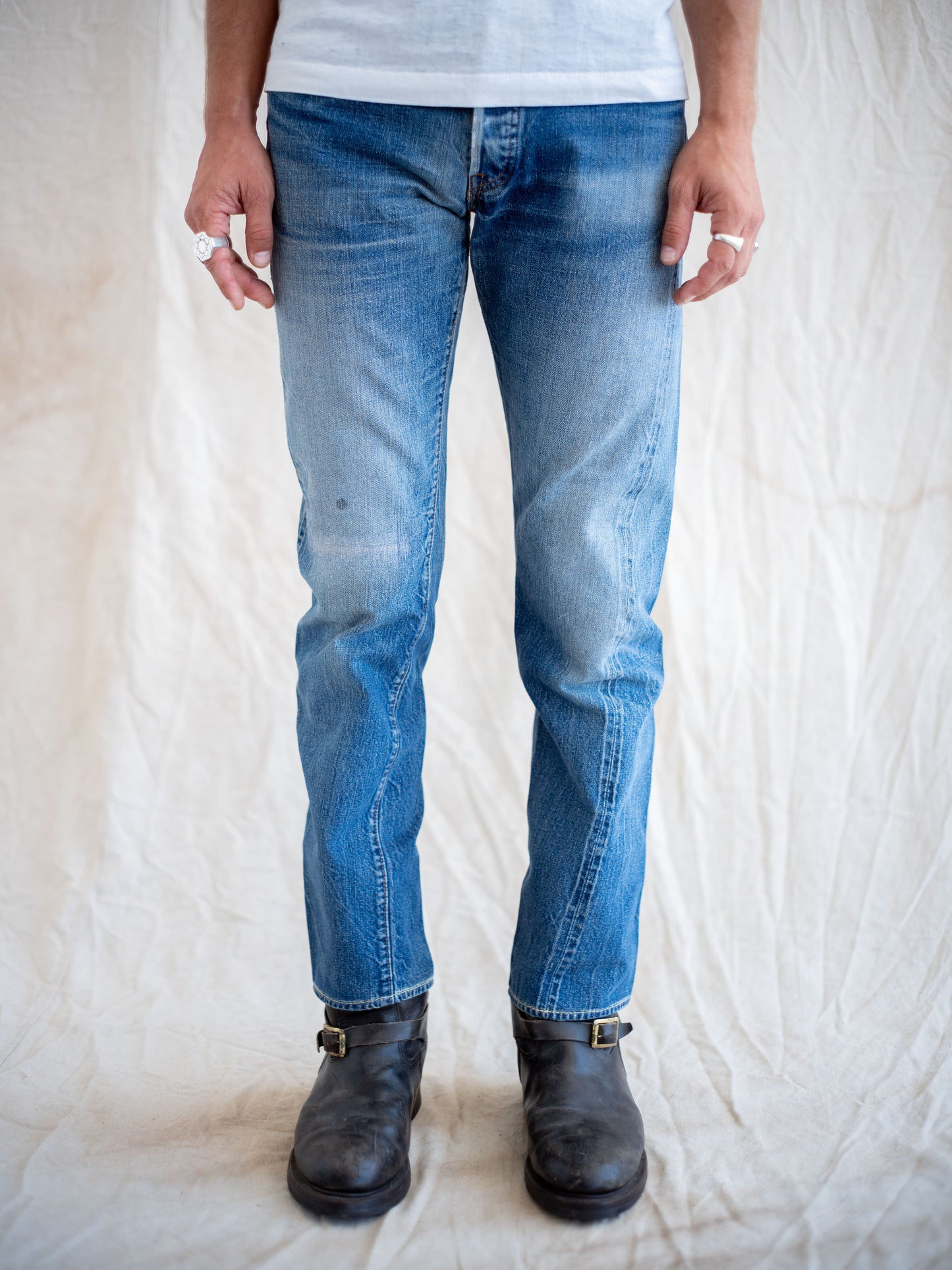 1960’s Big E Levi’s 501s in a Dark Midwash with Wear and Repairs 31W