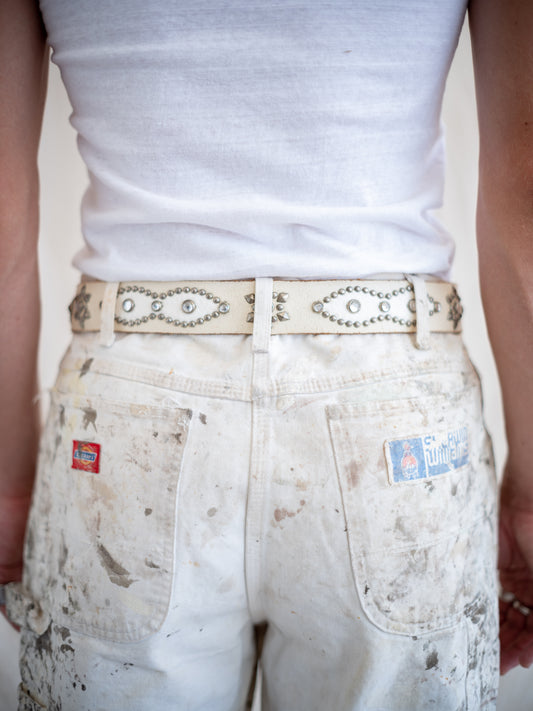 Hollywood Trading Company Studded Star Cracking Cream Belt 32/34W